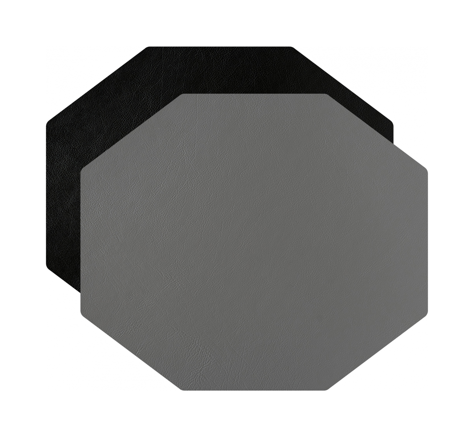 Плейсмат восьмиугольный двусторонний 44.5х38 см чёрный-серый, кожа