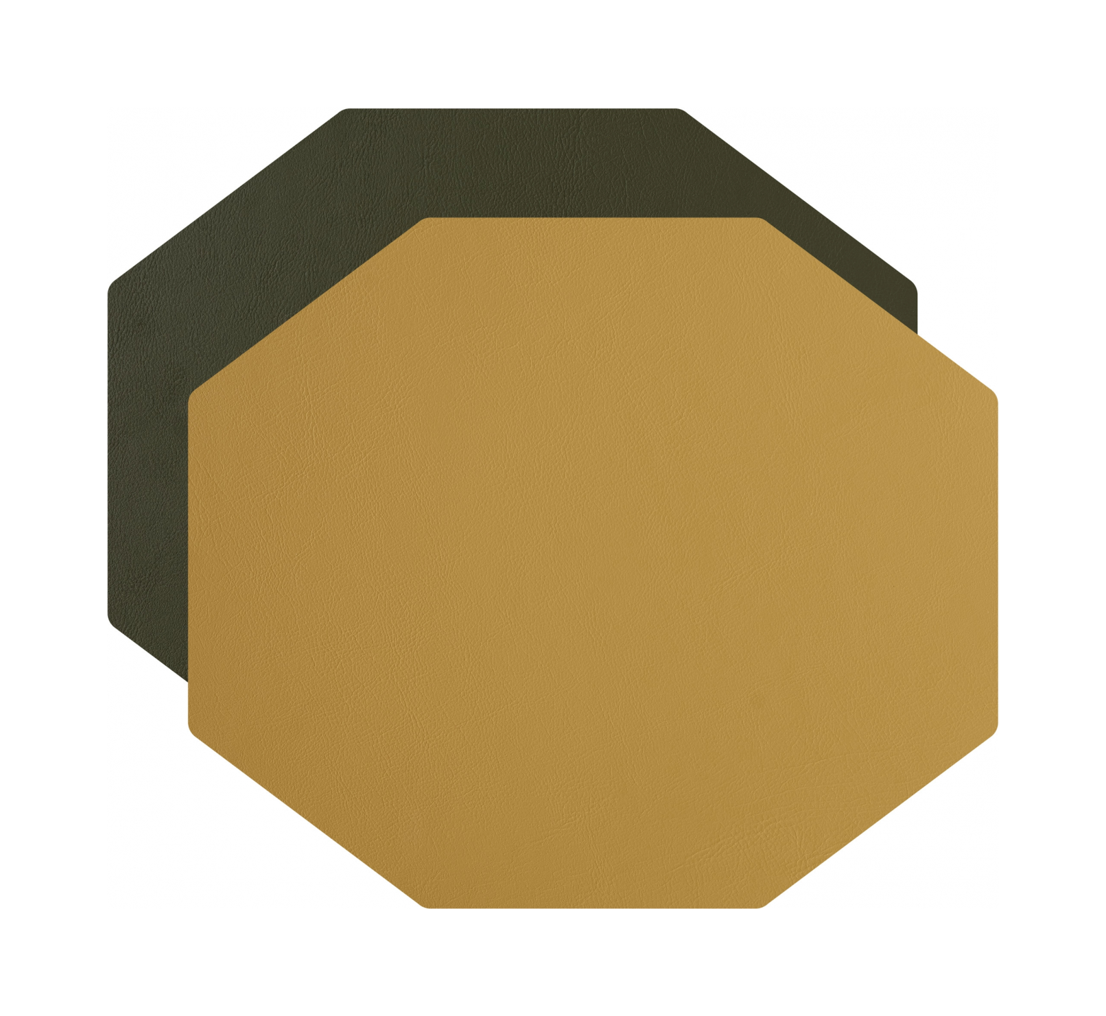 Плейсмат восьмиугольный двусторонний 44.5х38 см горчица-олива, кожа