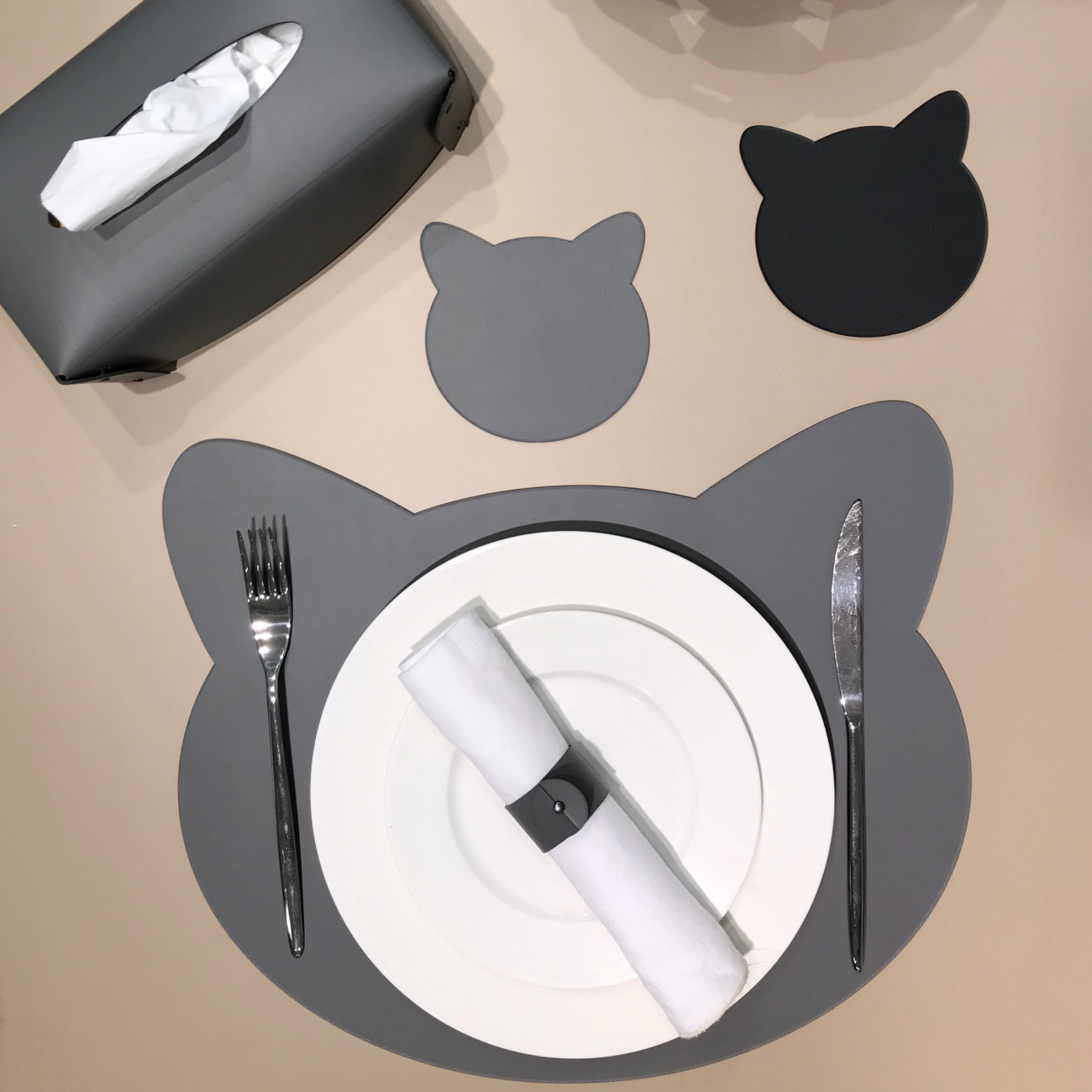 Костер детский CAT двусторонний 14х12 см чёрный-серый, кожа – 2