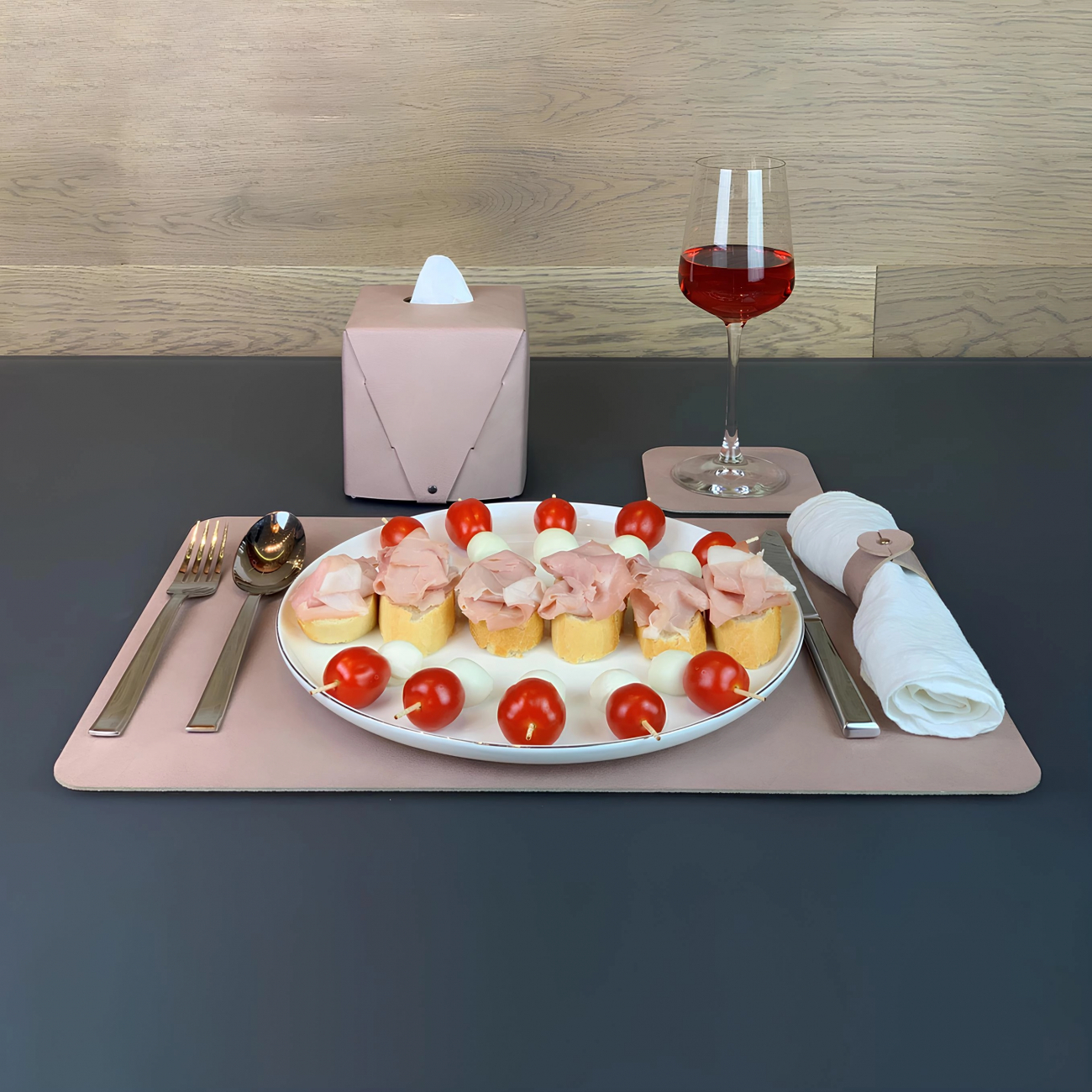 Костер квадратный двусторонний 12х12 см устричный-пепельная роза, кожа – 2