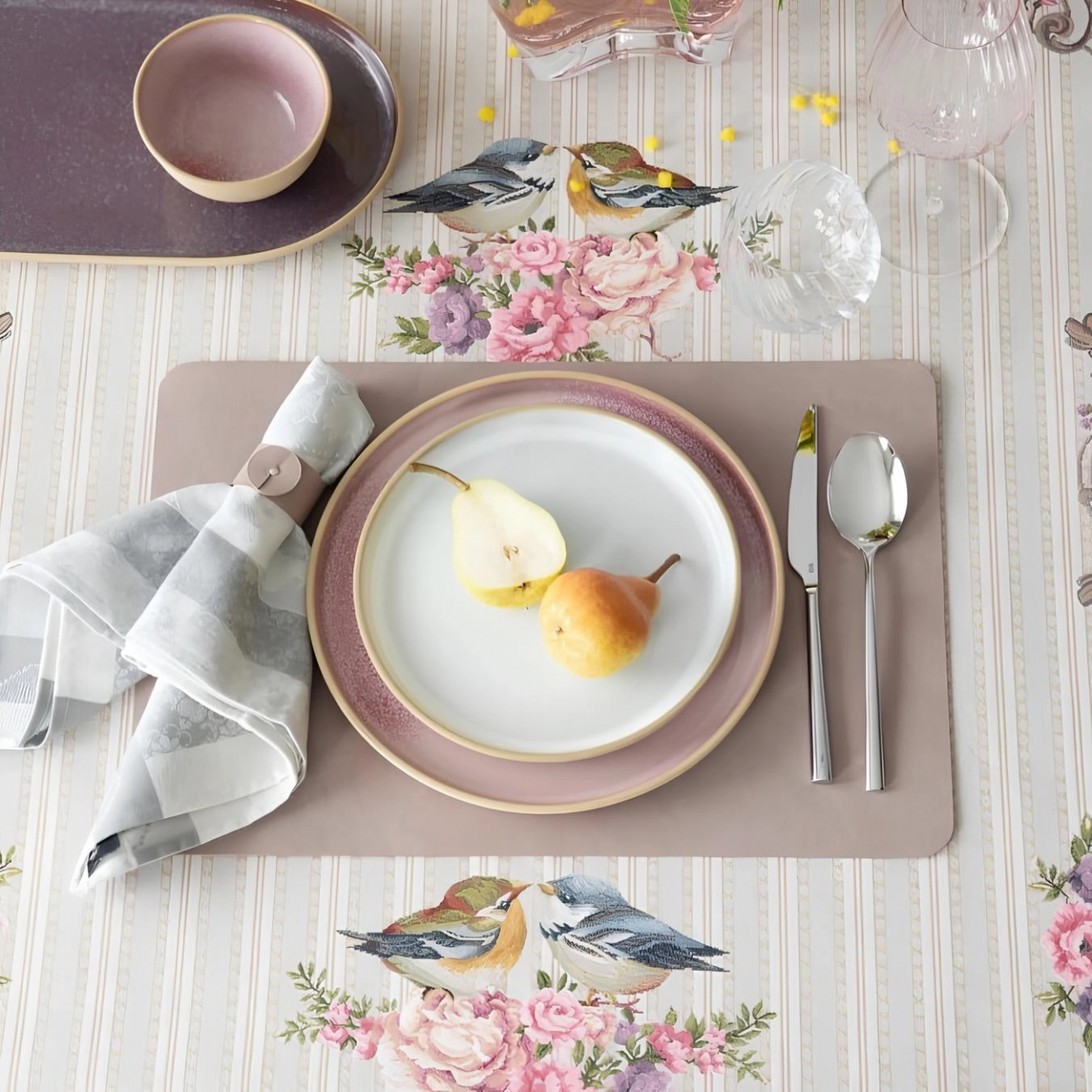 Плейсмат прямоугольный двусторонний 45х30 см устричный-пепельная роза, кожа – 2