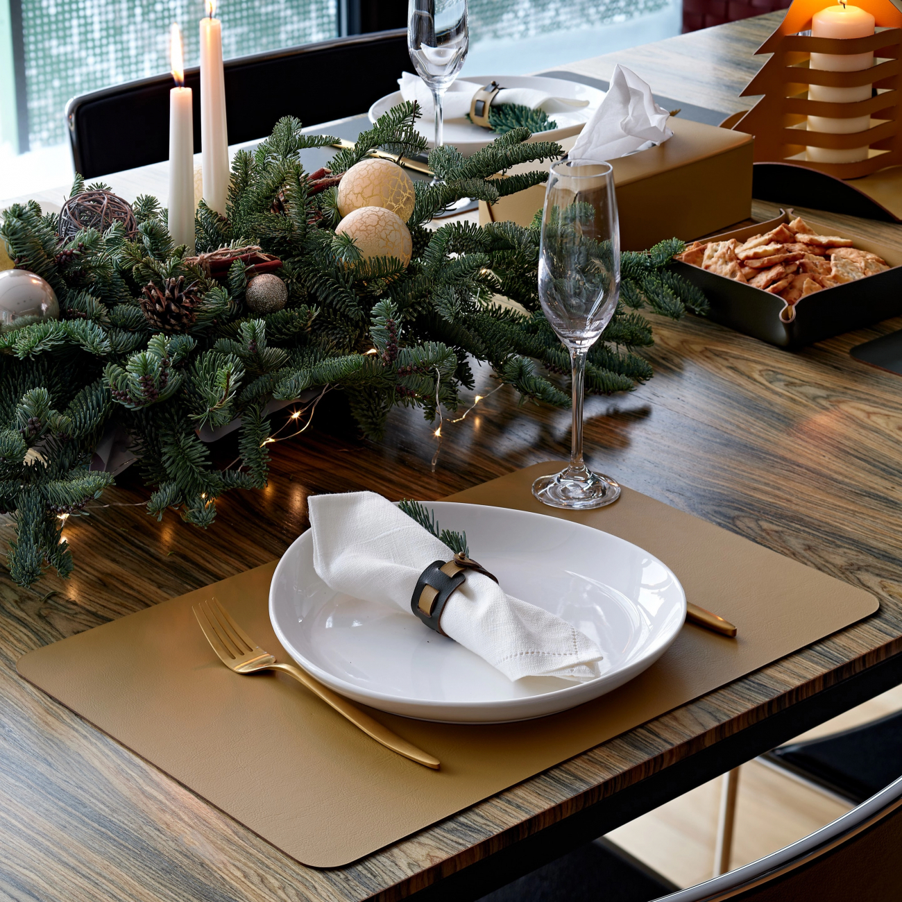 Плейсмат прямоугольный двусторонний 45х30 см горчица-олива, кожа – 2