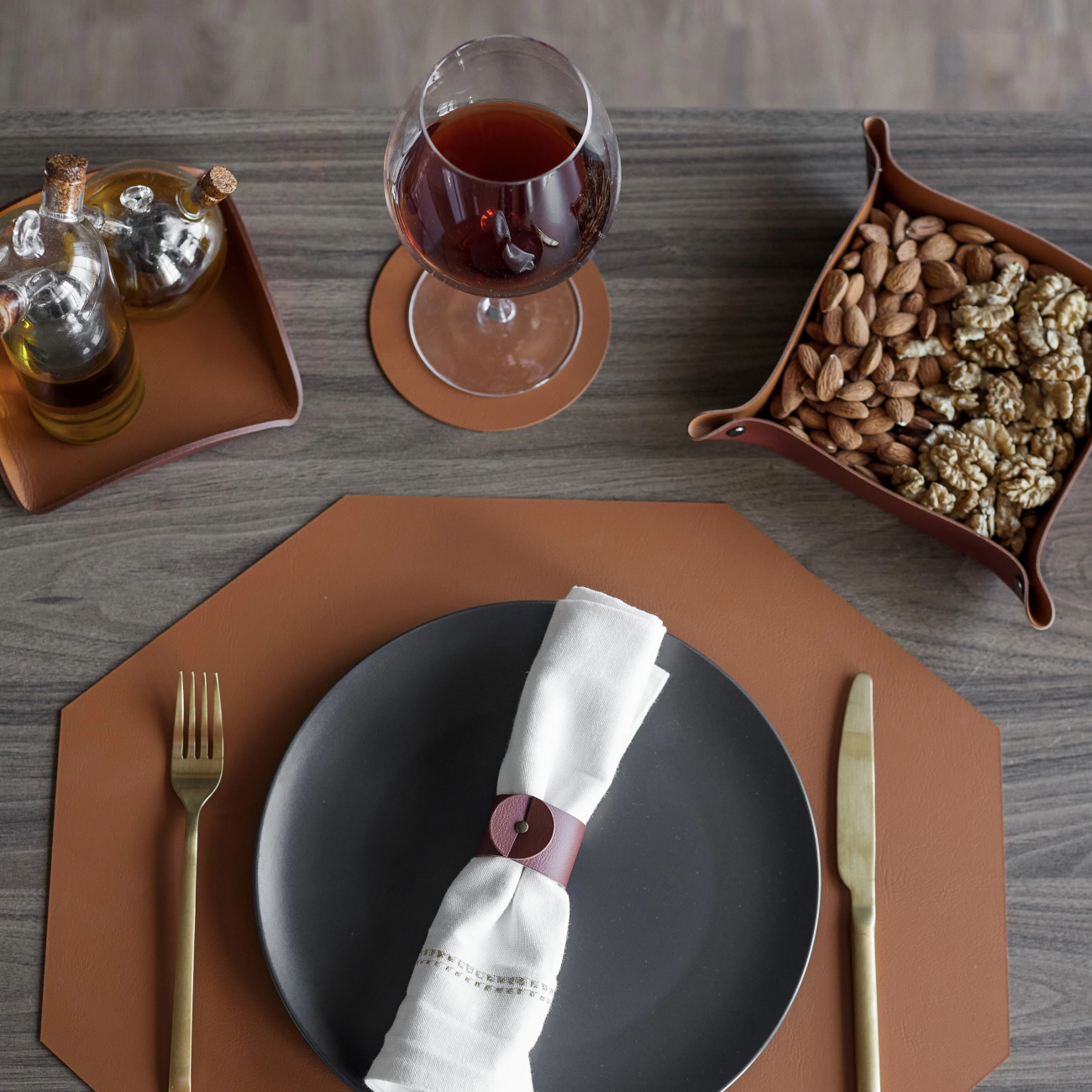 Костер круглый двусторонний 12 см коньяк-бордо, кожа – 2