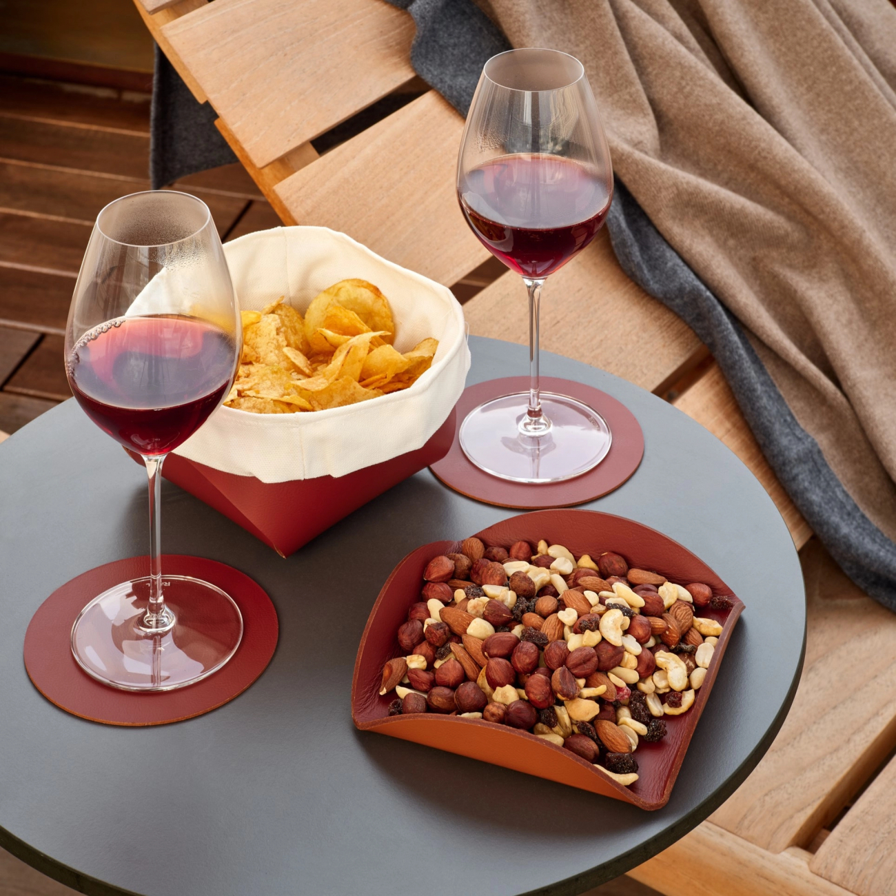 Костер круглый двусторонний 12 см коньяк-бордо, кожа ADJ 0009.09/30.TS16