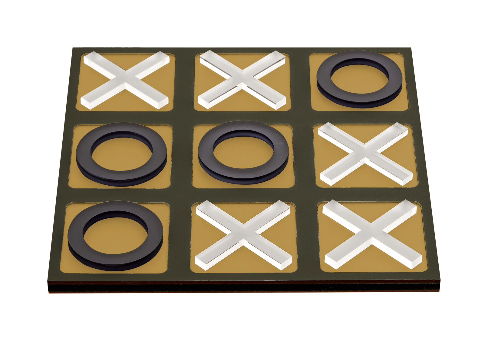 Крестики-нолики 24x24 олива, акрил, кожа