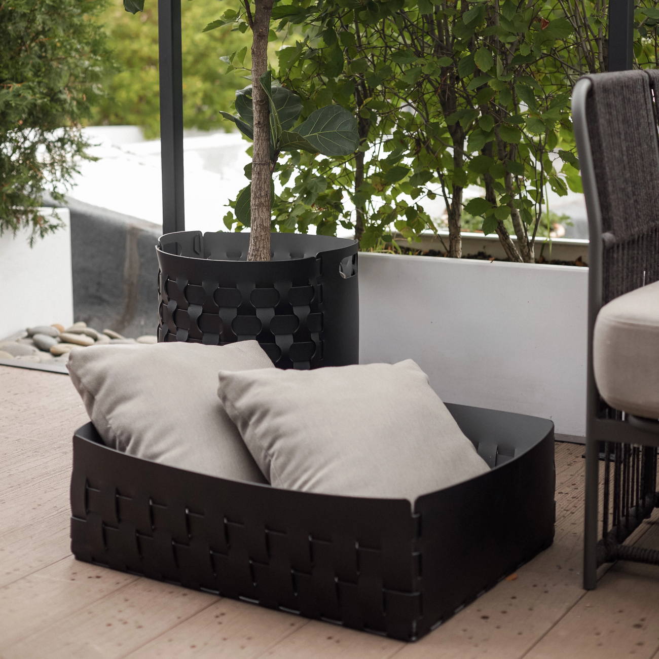 Корзина BOTTEGA 60х50 чёрная, кожа – 2