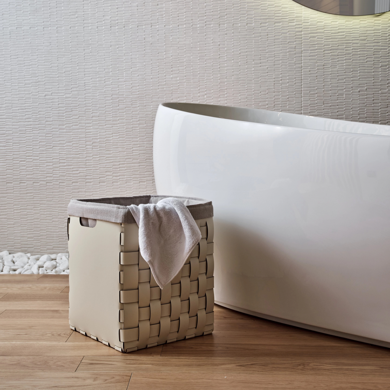 Корзина BOTTEGA 35х35 панна кота, кожа ADJ 1047.16.TS30