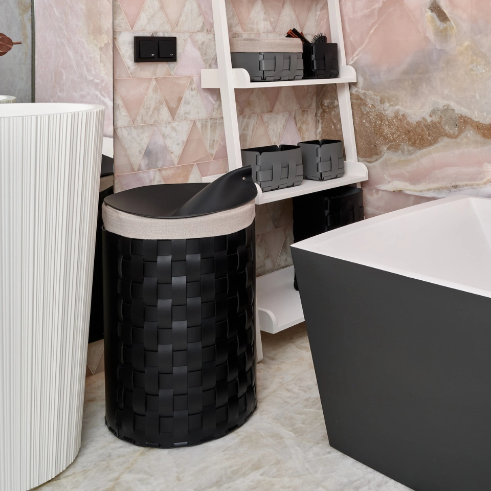 Крышка для корзины круглая 44 см чёрная, кожа ADJ 0044.01.TS30