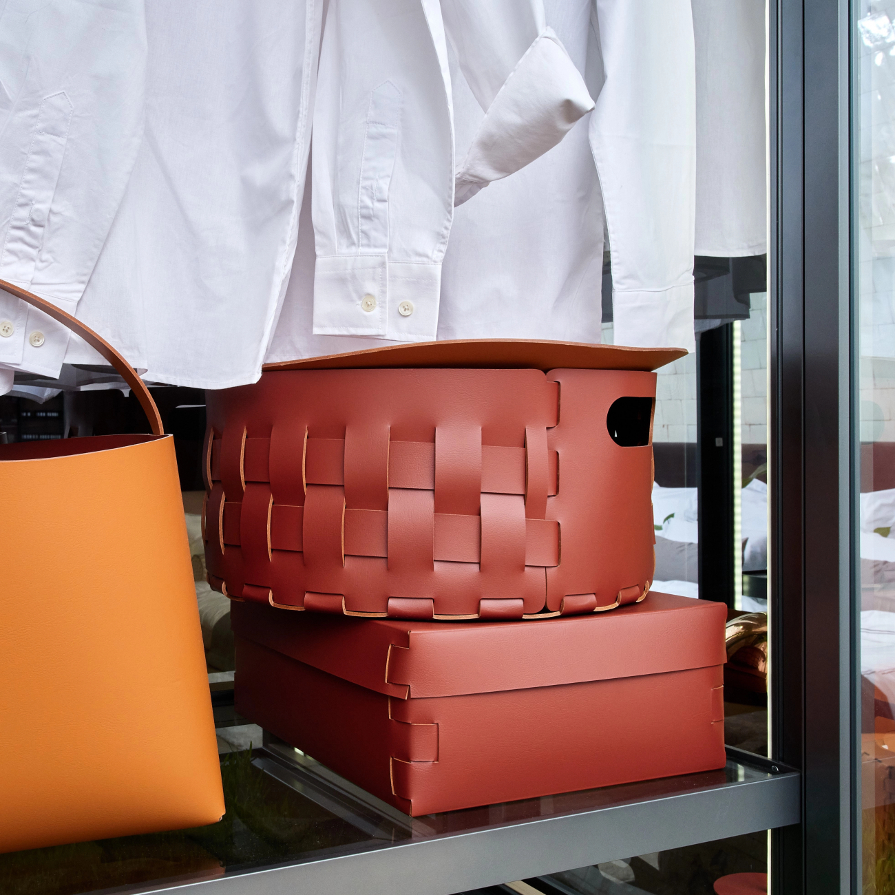 Корзина BOTTEGA круглая 20 см бордо, кожа – 2