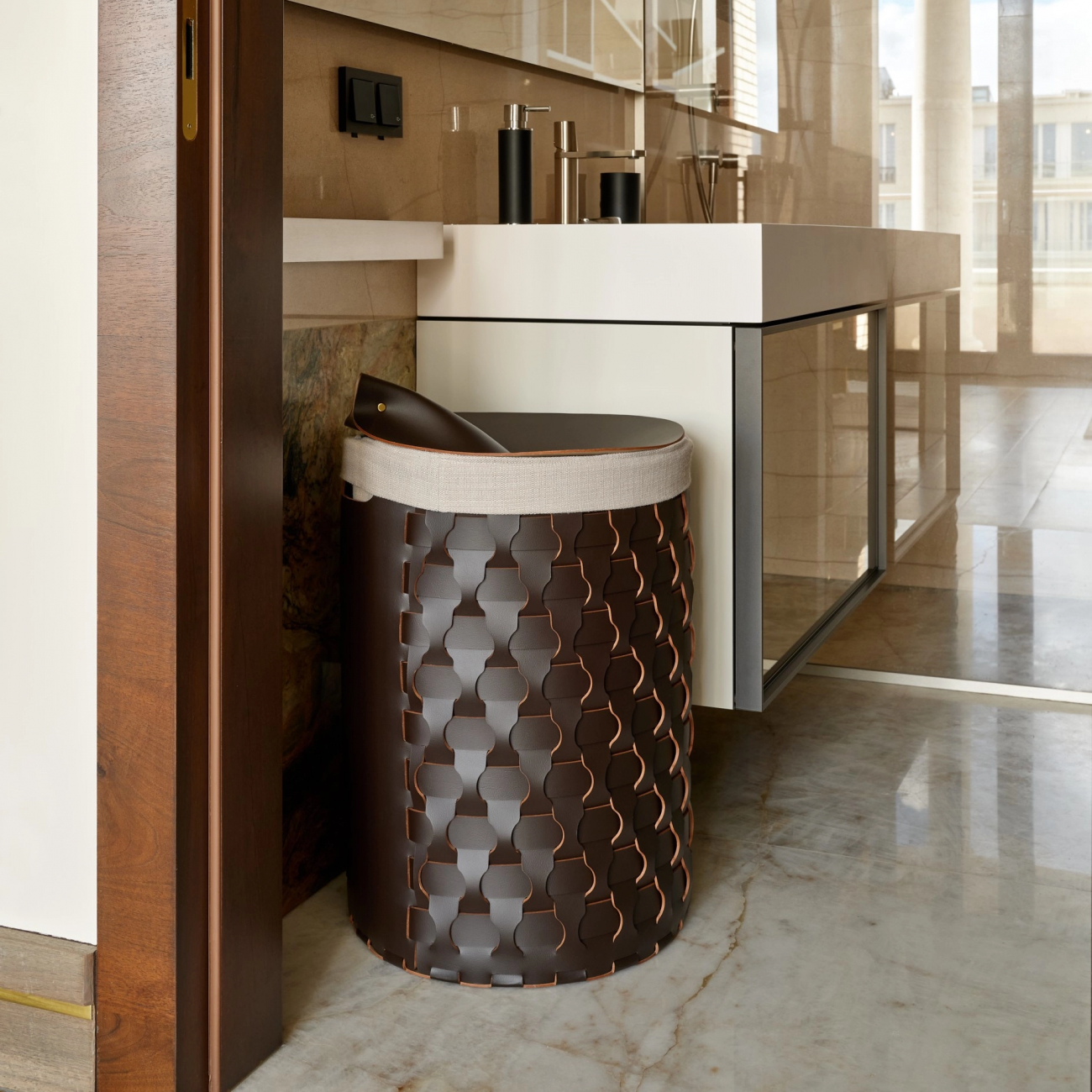 Корзина DUBAI круглая 57 см шоколад, кожа – 2