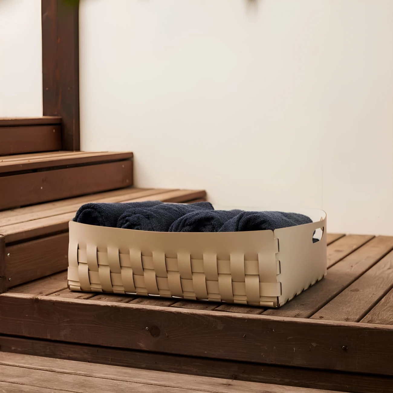 Корзина BOTTEGA 60х50 панна кота, кожа ADJ 1049.16.TS30