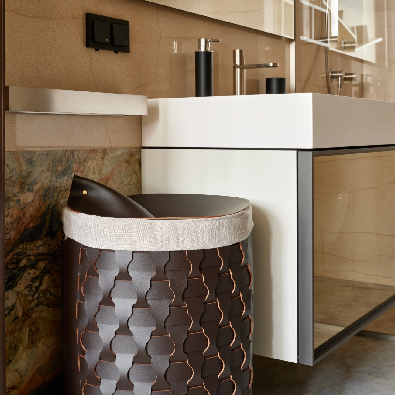 Крышка для корзины круглая 30 см шоколад, кожа – 2