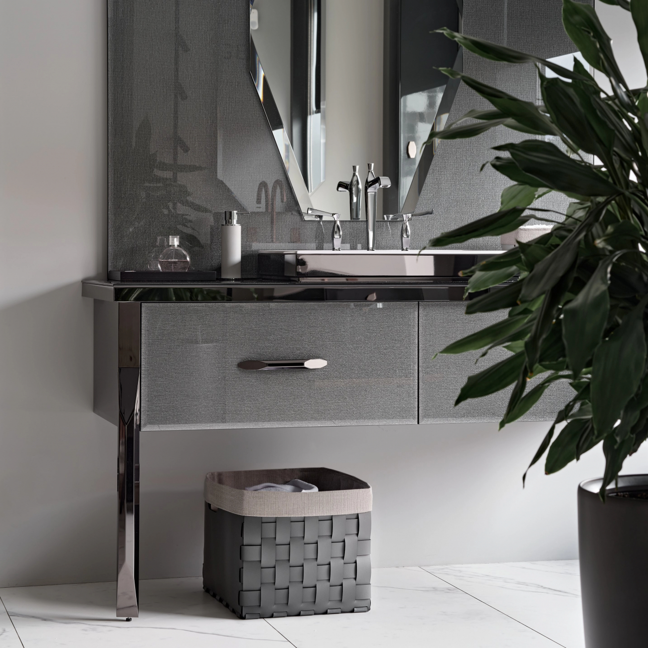 Корзина BOTTEGA 35х40 серая, кожа ADJ 1048.03.TS30