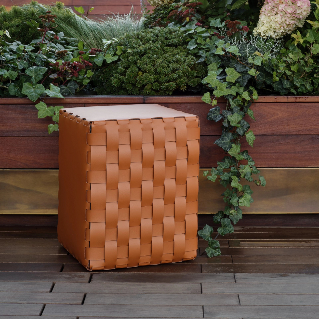 Пуф BOTTEGA квадратный 35x35 коньяк, кожа – 2