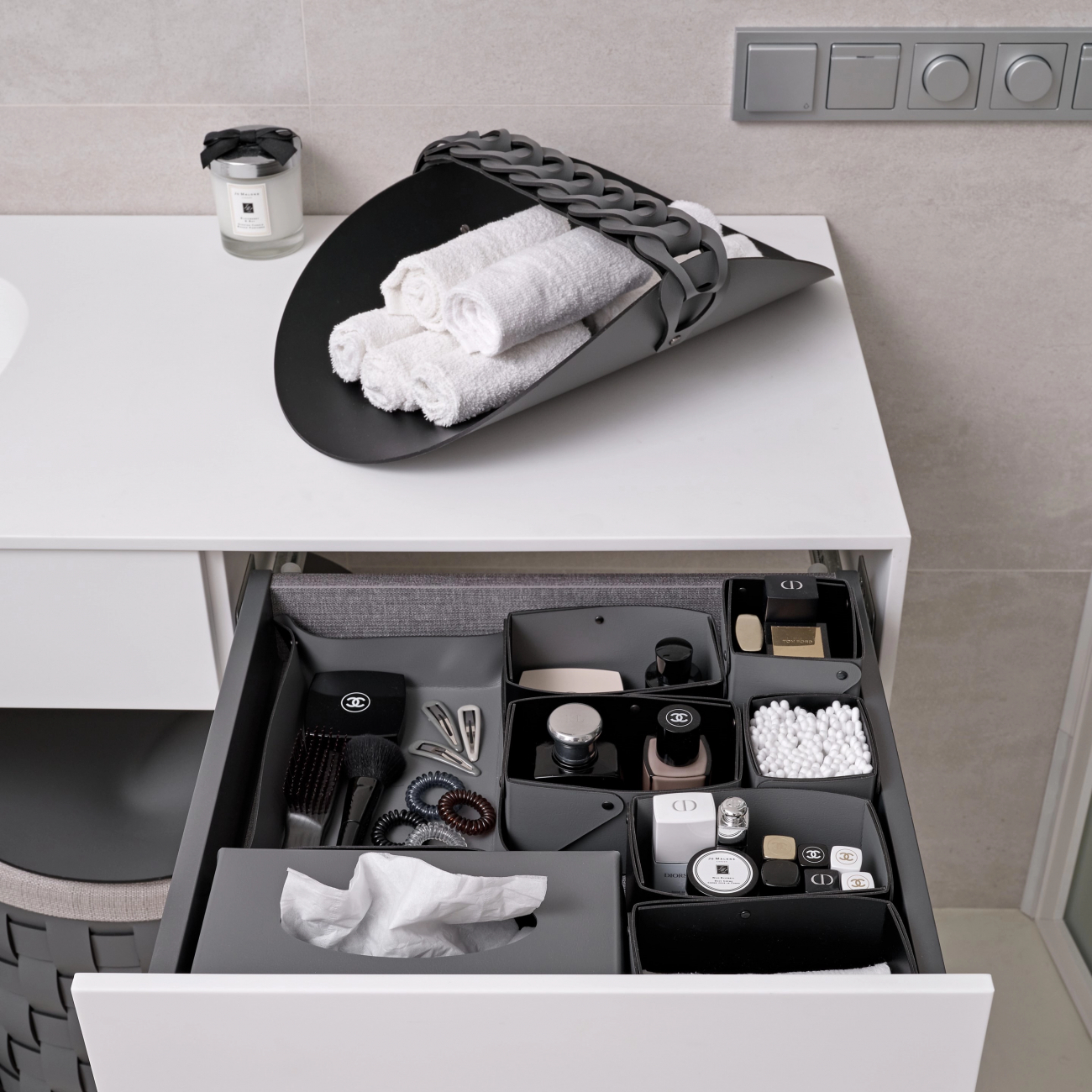 СПА-корзина с ручкой RIVIERE 48x28 см серая, кожа ADJ 4828.03.TS30