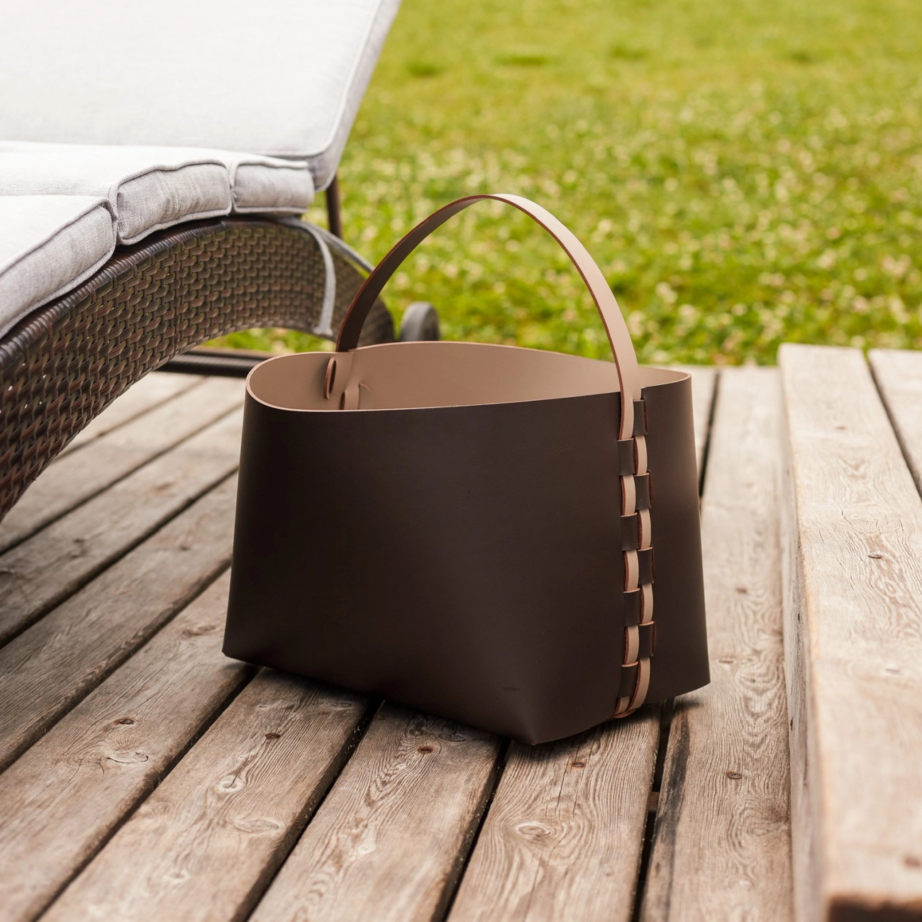 Корзина HELENA прямоугольная с ручкой 35х30 см шоколад, кожа – 2