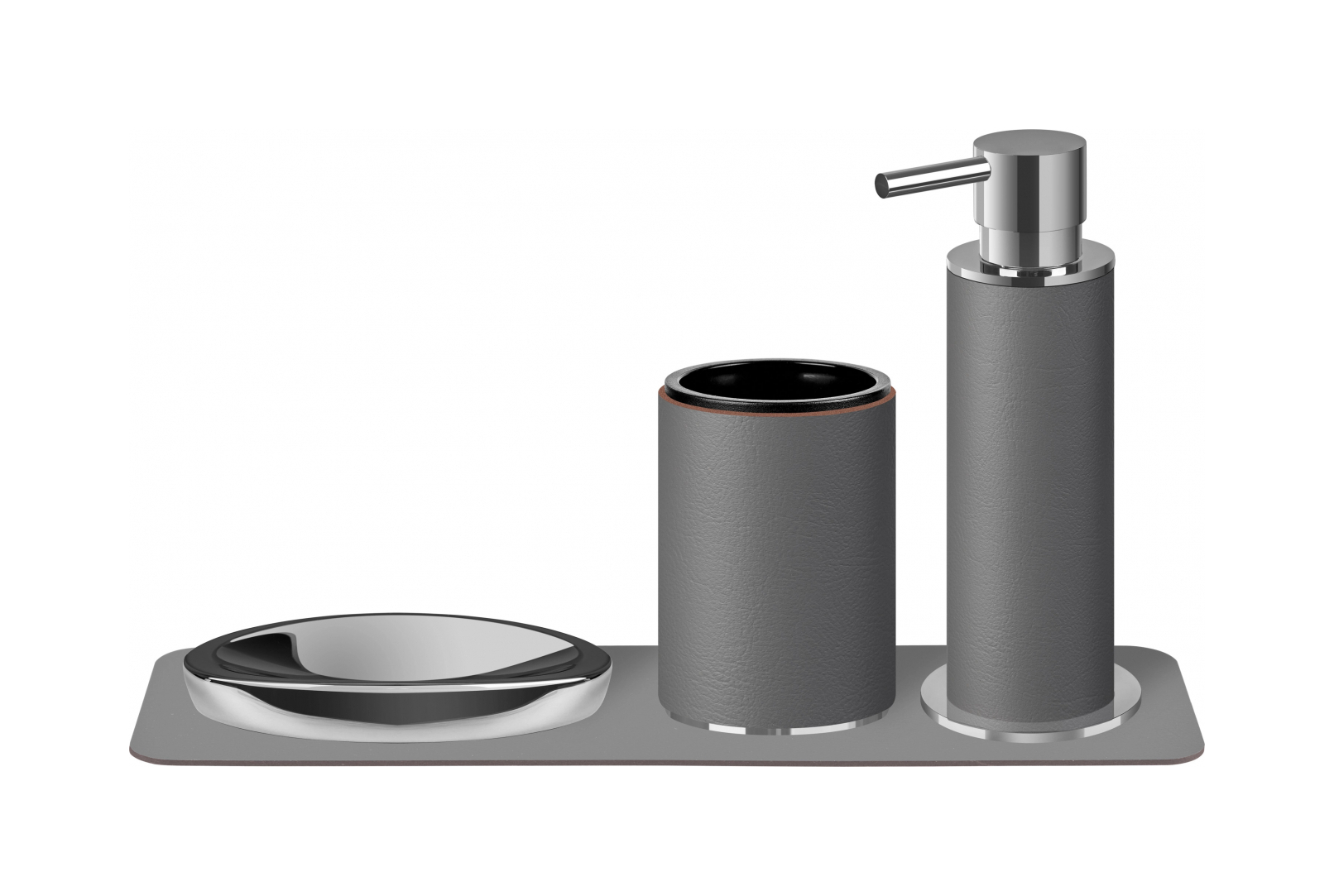 Стакан для зубных щеток кожа серый, хром – 2