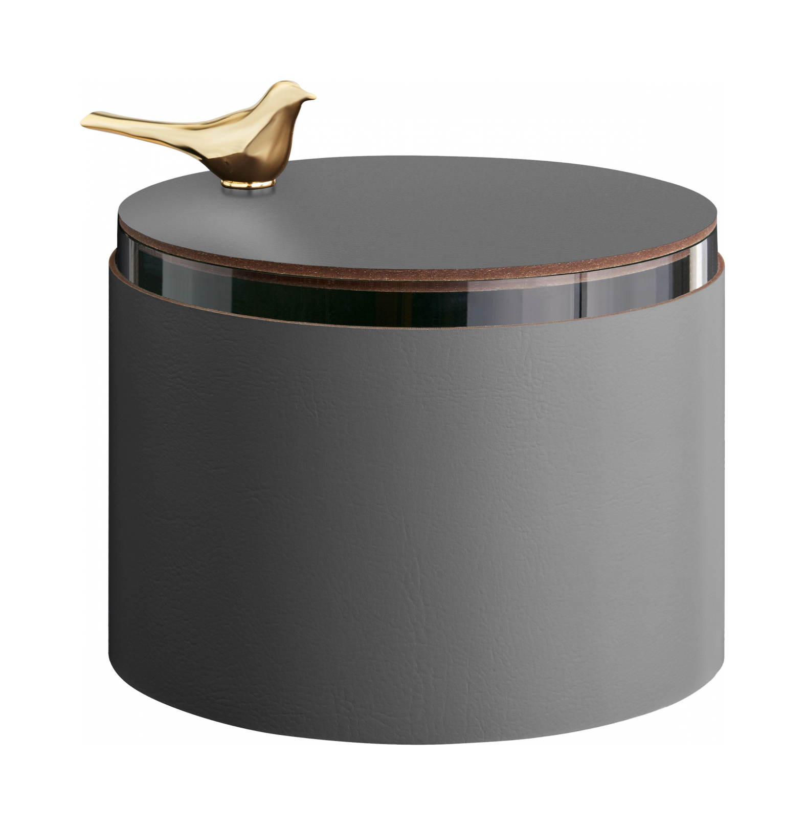 Шкатулка BIRD 15 см серая, кожа