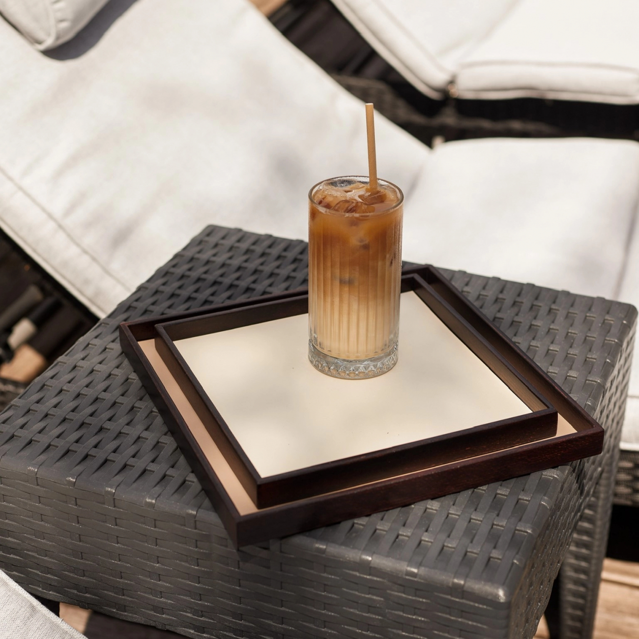 Поднос MONDO 35x35 белый, кожа, древесная паста – 2