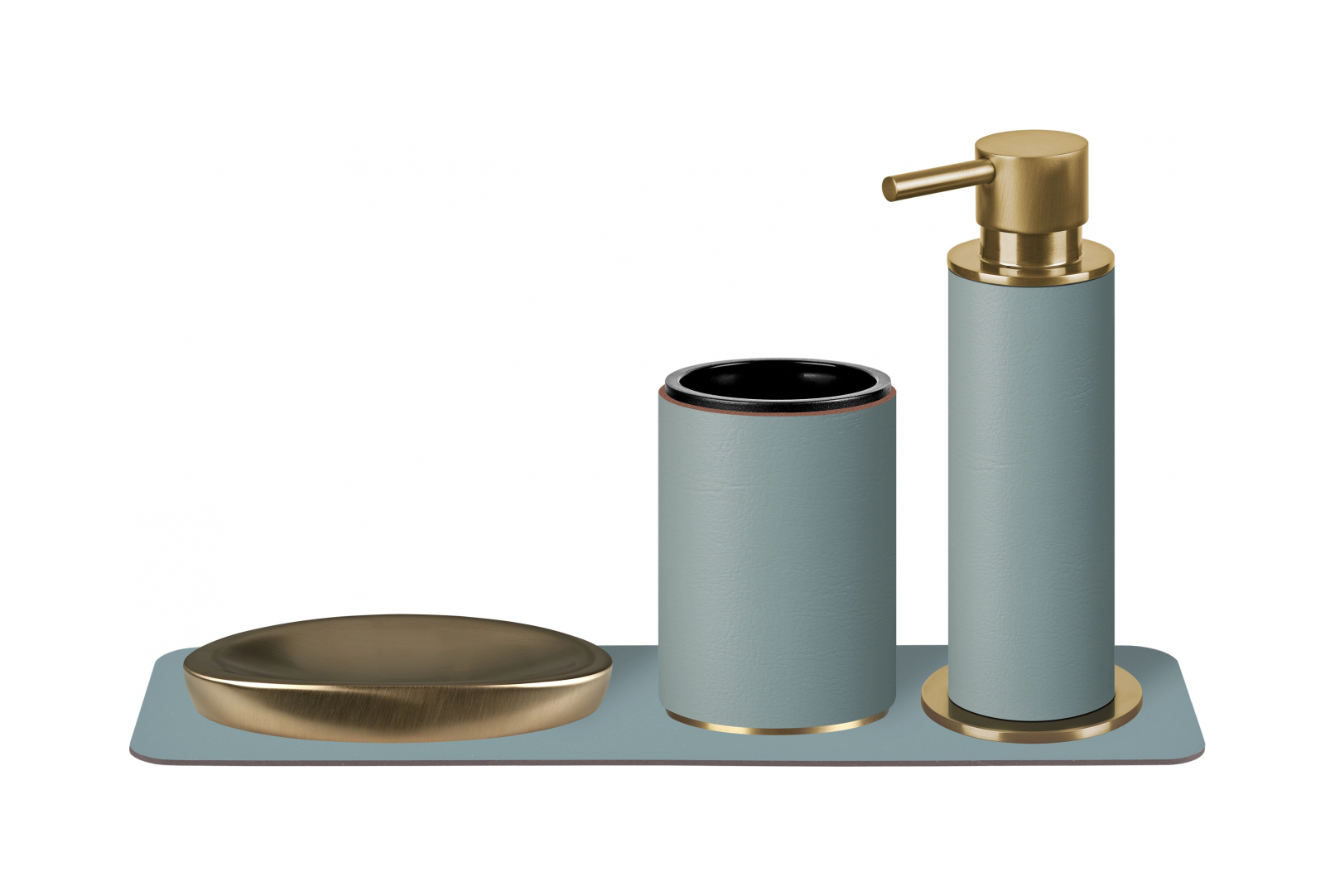 Диспенсер для мыла небесно-голубая кожа, матовое золото – 2