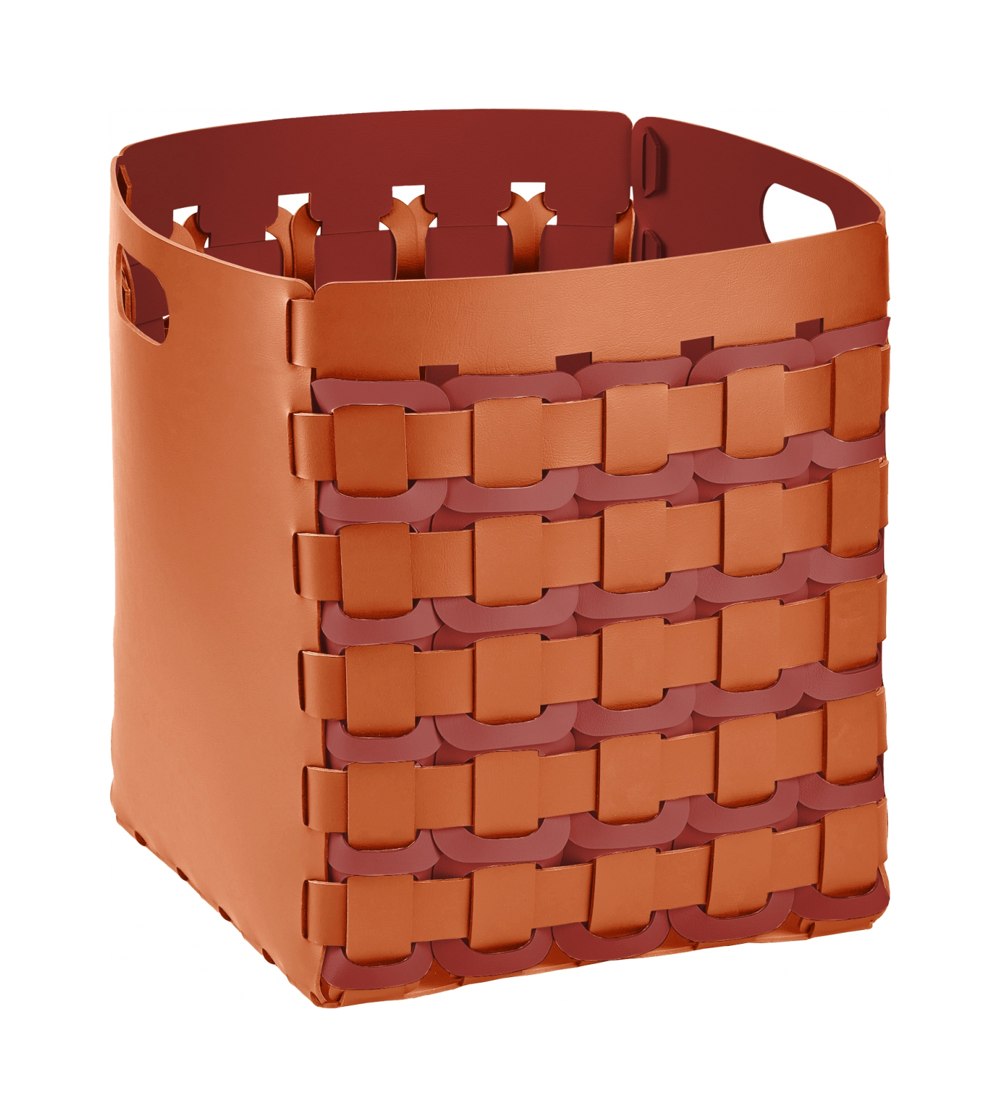 Корзина GEOMETRIA 35x35 квадратное плетение, коньяк, кожа