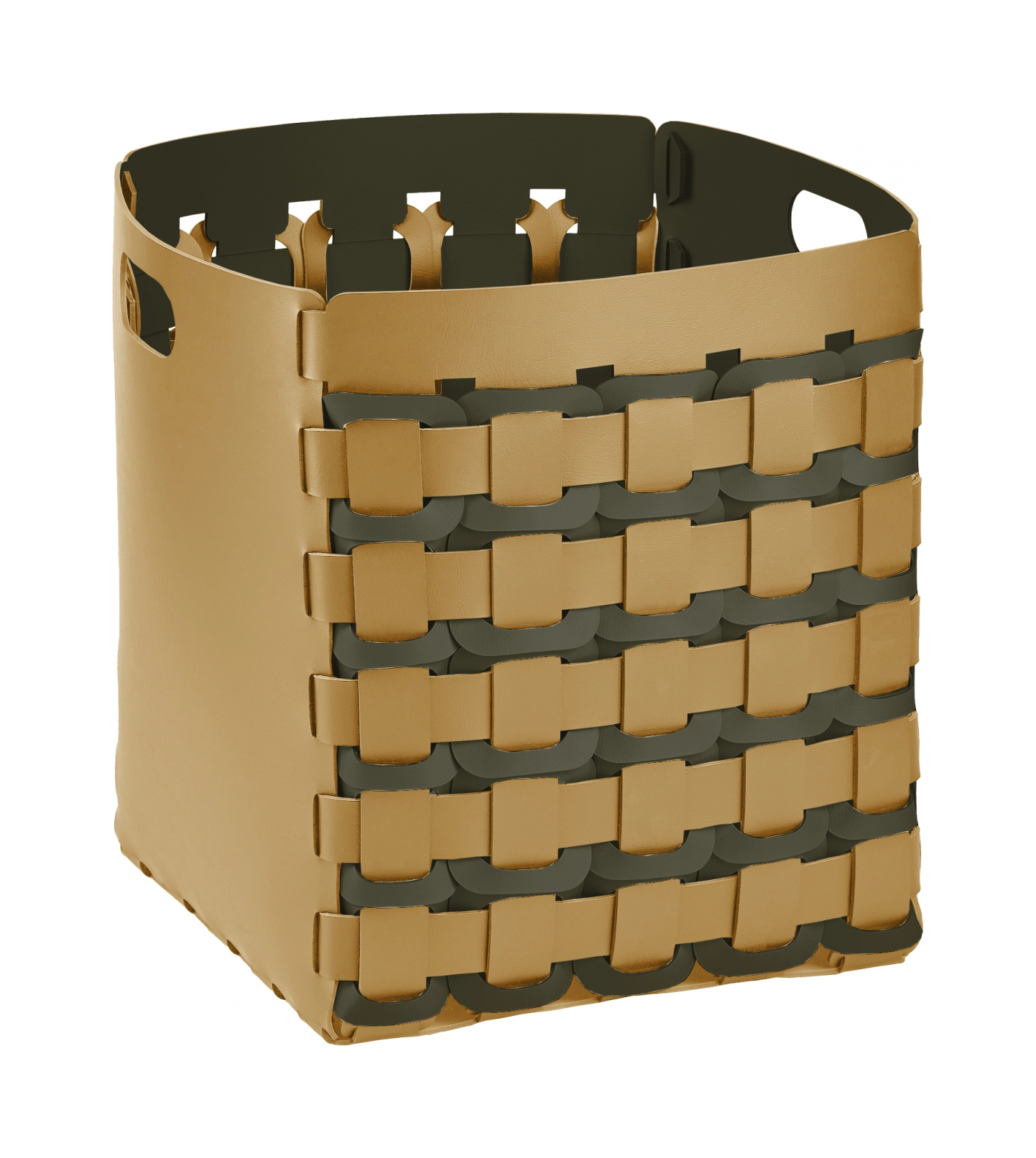 Корзина GEOMETRIA 35x35 квадратное плетение, горчица, кожа