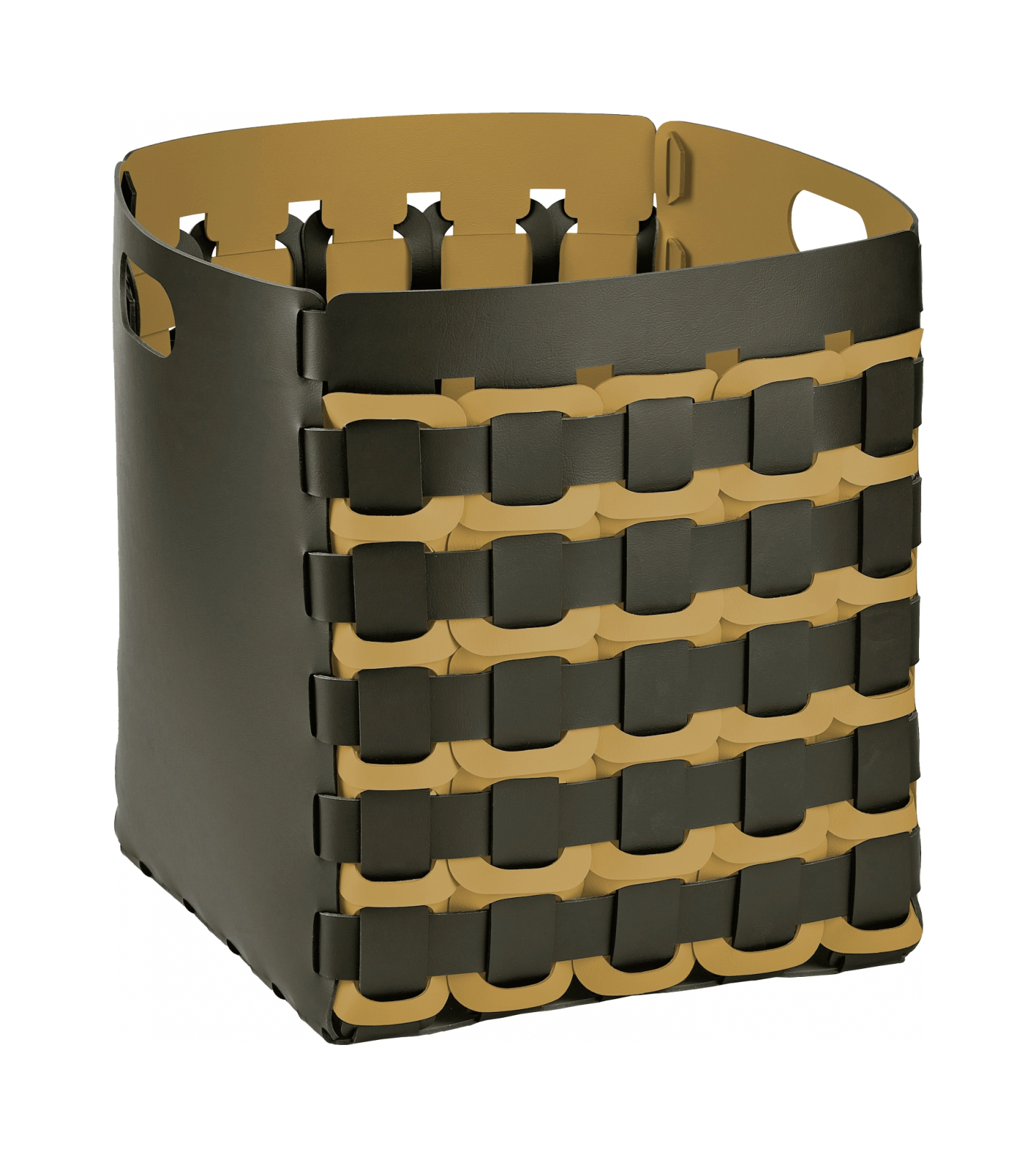 Корзина GEOMETRIA 35x35 квадратное плетение, олива, кожа