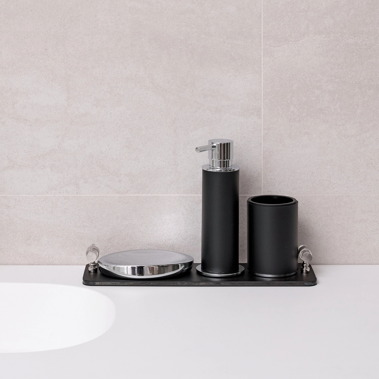 Поднос LINFINITO 33х10 см чёрный, кожа, хром – 2