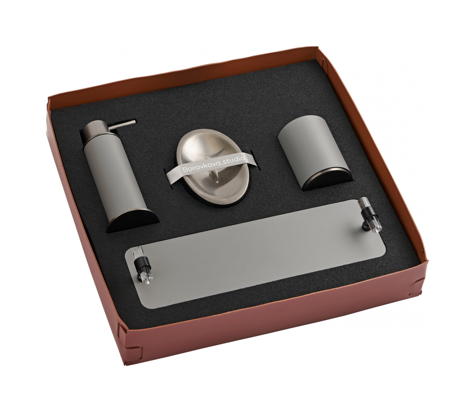 Поднос LINFINITO 33х10 см серый, кожа, матовый графит – 2