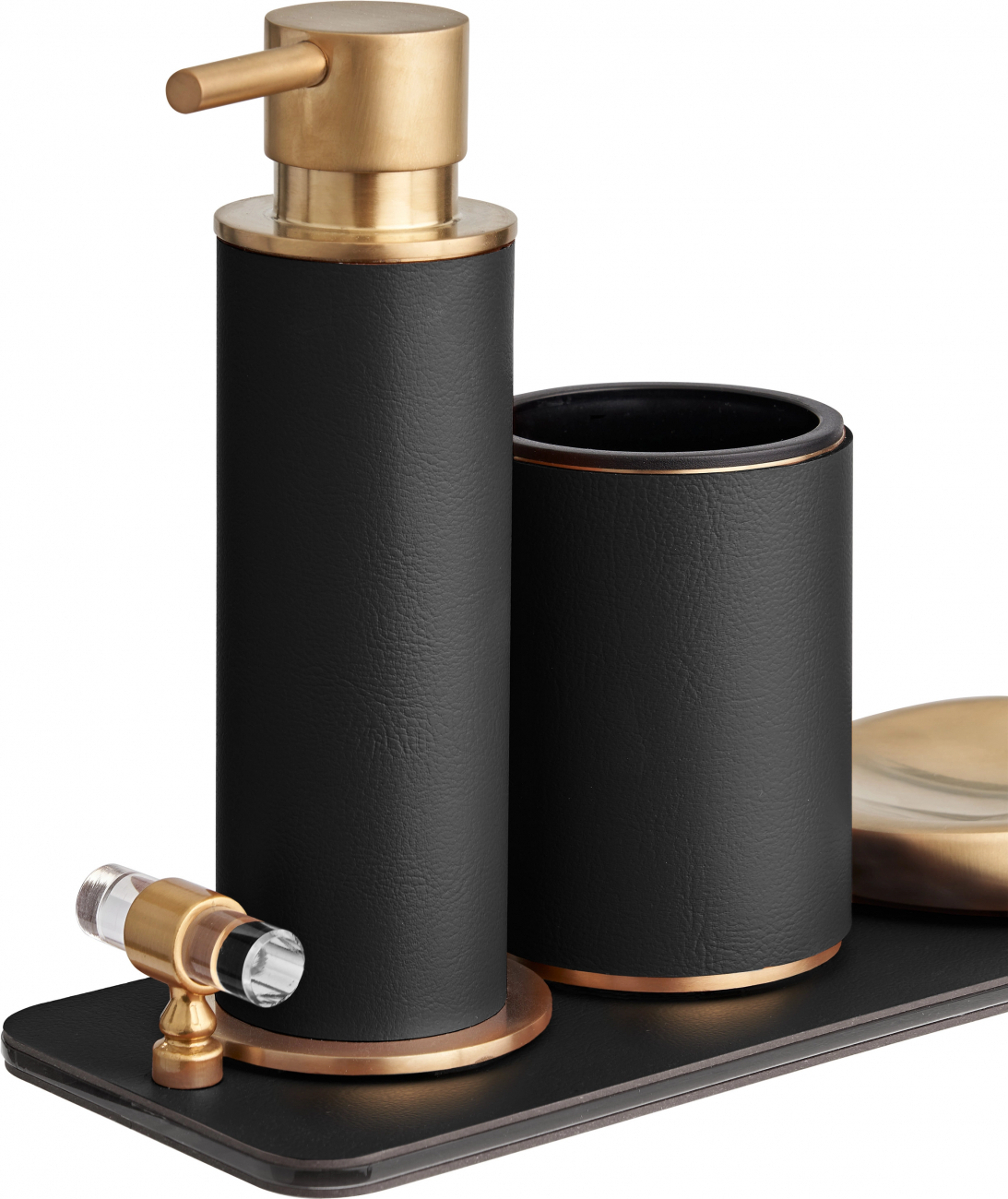 Поднос LINFINITO 33х10 см чёрный, кожа, золото ADJ 3310L.01.O