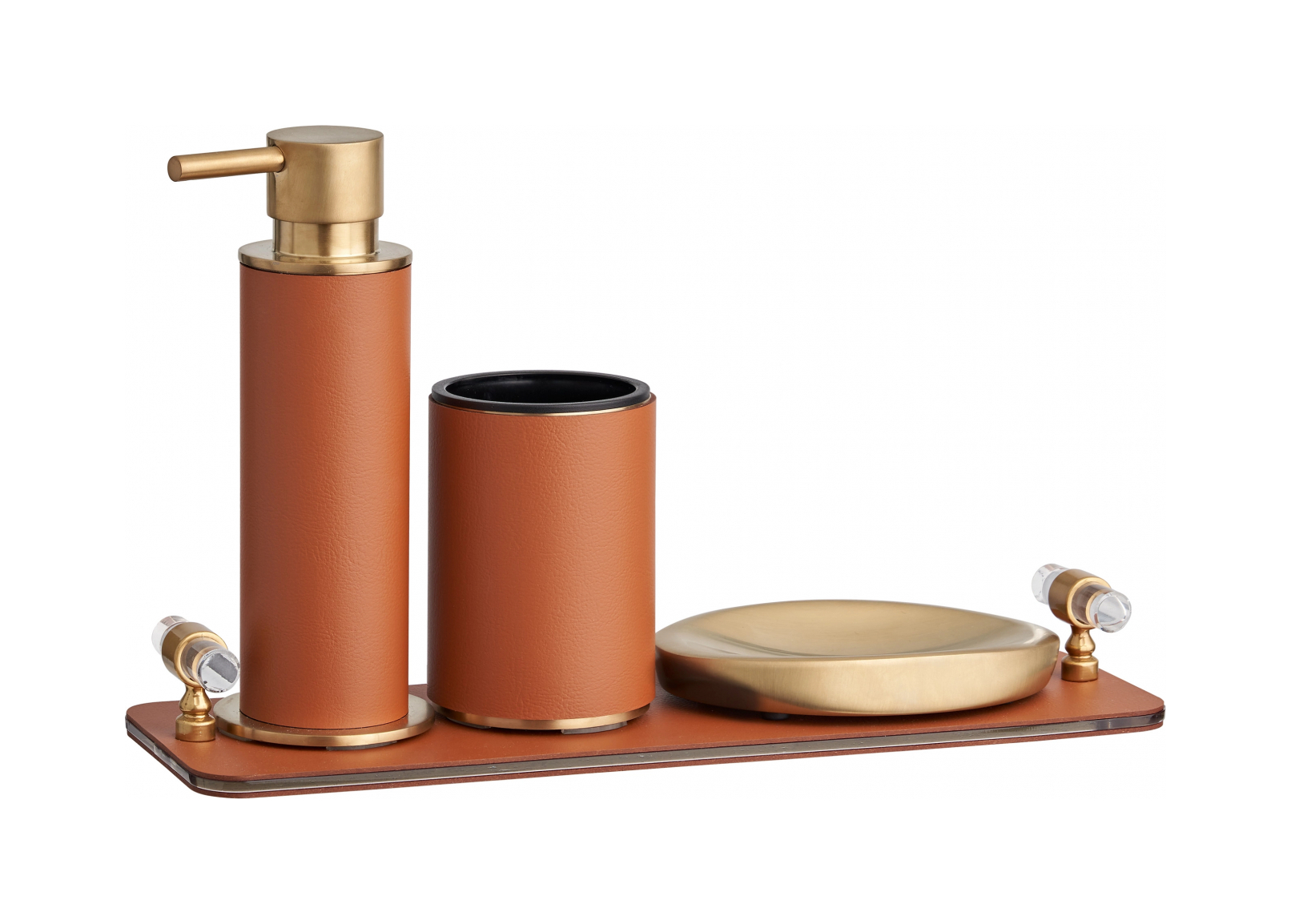 Поднос LINFINITO 33х10 см коньяк, кожа, золото ADJ 3310L.09.O