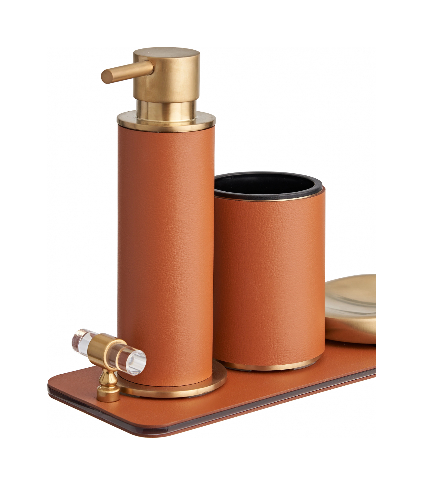 Поднос LINFINITO 33х10 см коньяк, кожа, золото ADJ 3310L.09.O