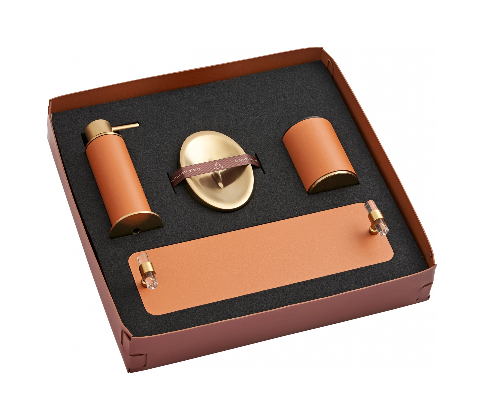 Поднос LINFINITO 33х10 см коньяк, кожа, золото ADJ 3310L.09.O