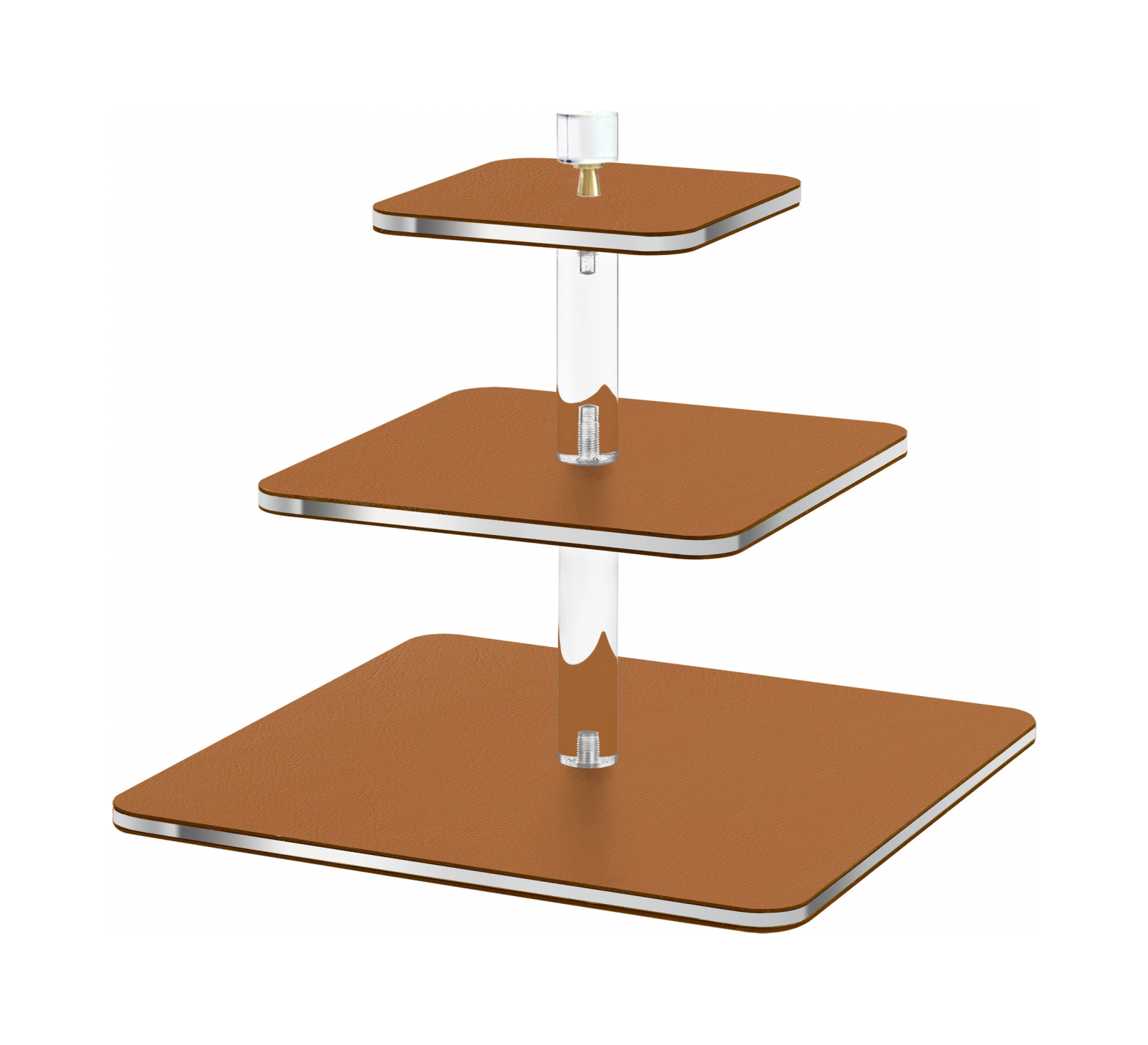 Этажерка 3-х ярусная 30х30 см коньяк, кожа