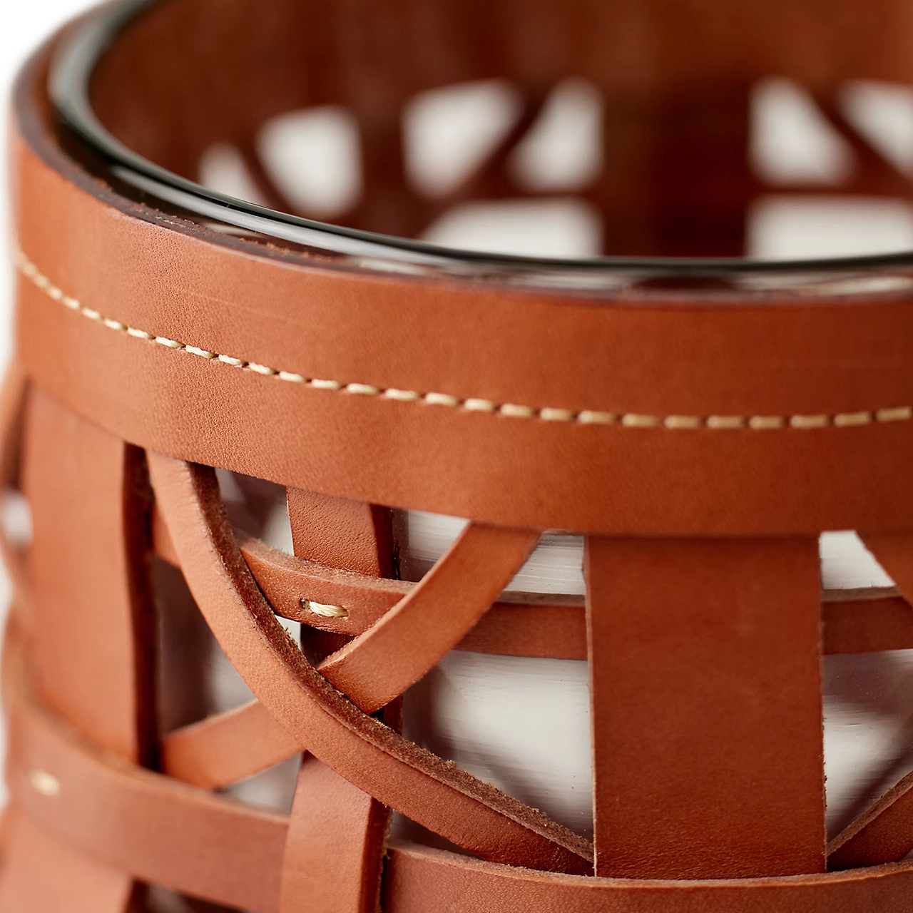 Подсвечник PRESTON 30.5 см кожа, стекло – 2