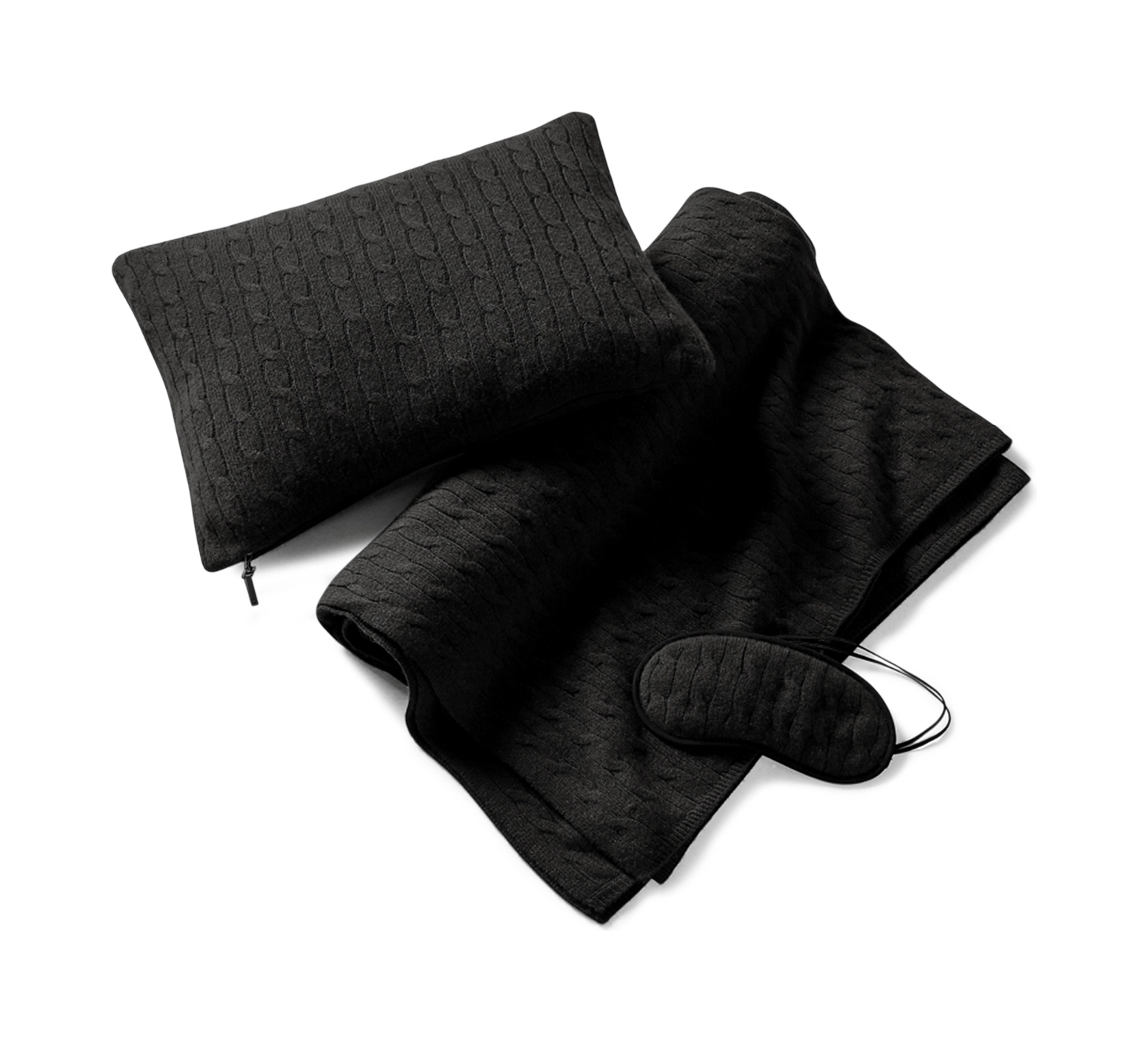 Дорожный набор CABLE плед, маска и сумка, черный кашемир