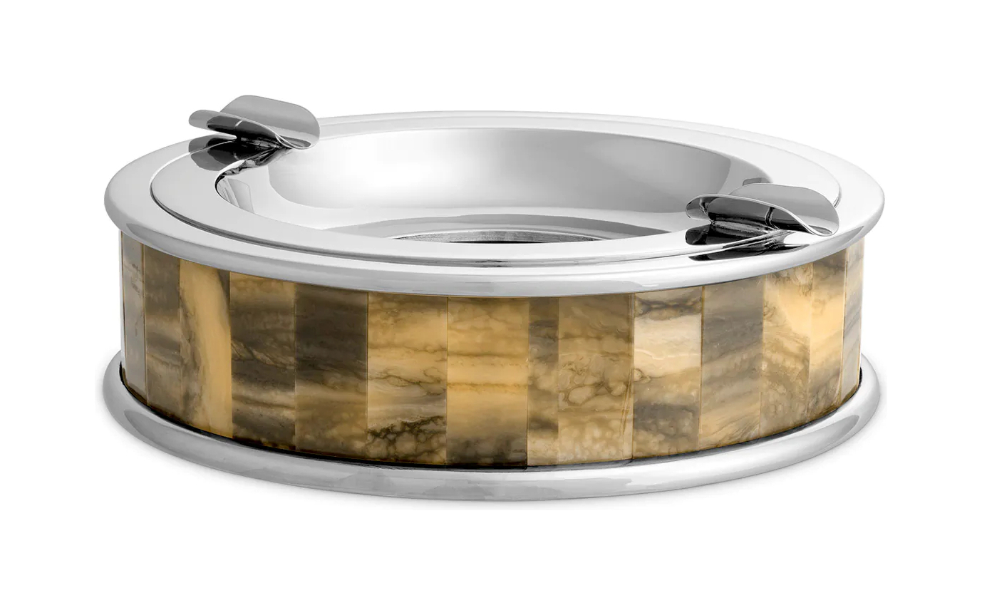 Пепельница BONHAM 20 см круглая, декоративный рог, никель