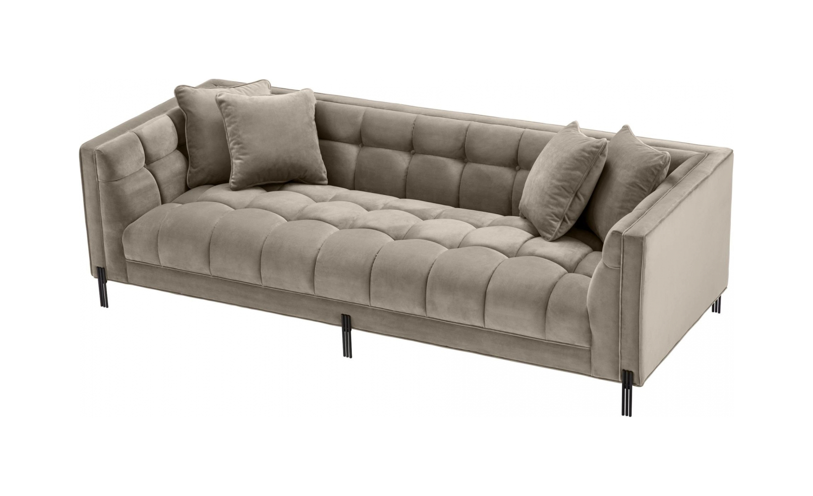 Диван SIENNA бежево-серый бархат Savona, чёрные ножки Eichholtz 113384