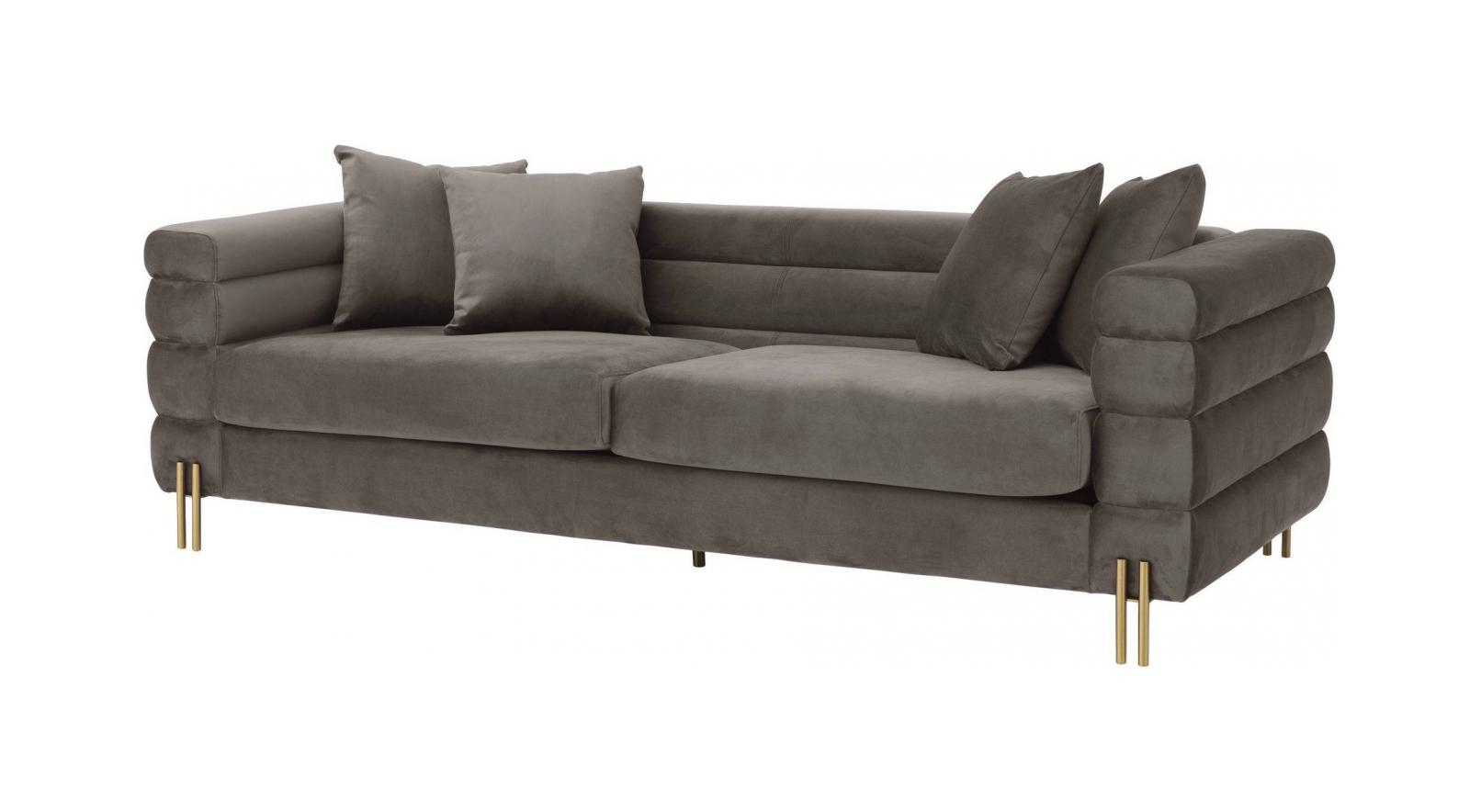 Диван YORK 230х95 см серый бархат, латунные ножки