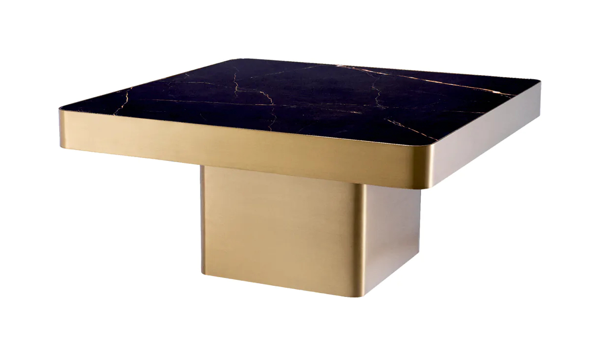 Журнальный столик LUXUS 80х80 см квадратный, матовая латунь, керамика