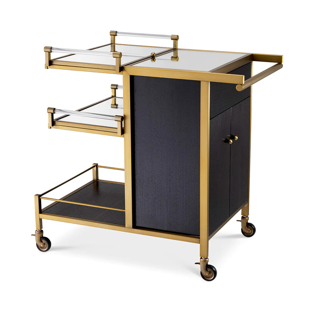 Стол сервировочный EIFFEL латунь, зеркальное стекло, чёрный дуб