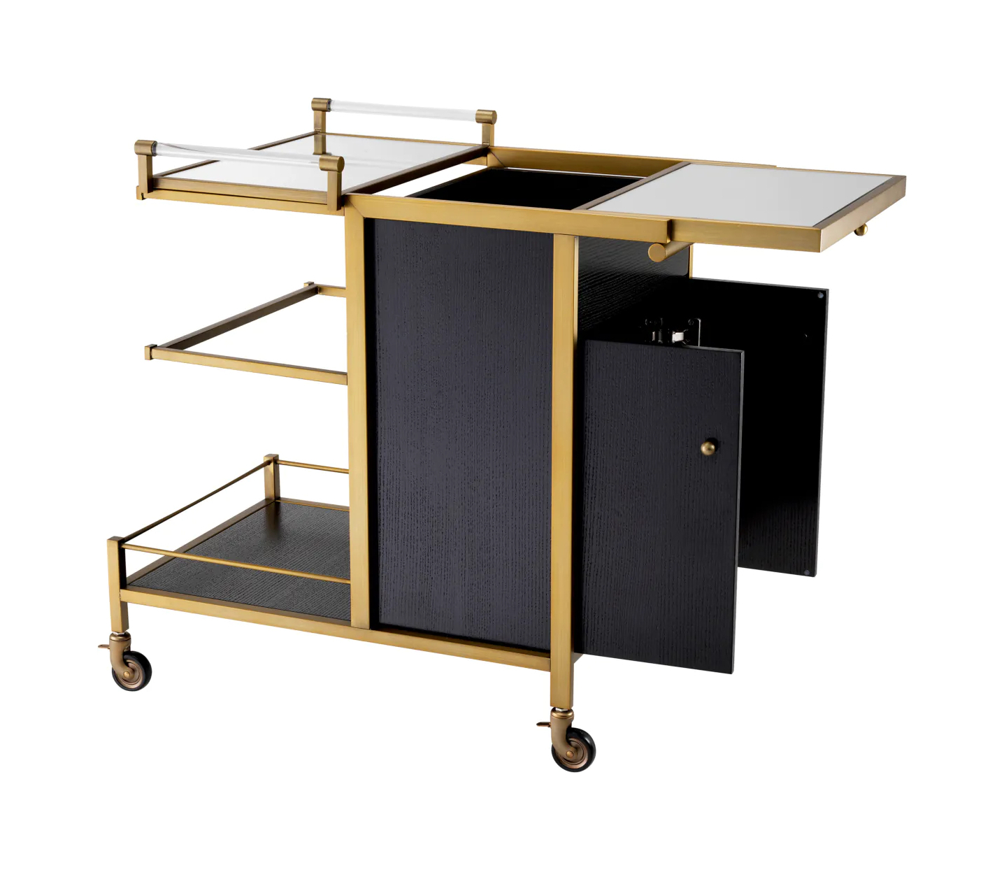 Стол сервировочный EIFFEL латунь, зеркальное стекло, чёрный дуб Eichholtz 114009