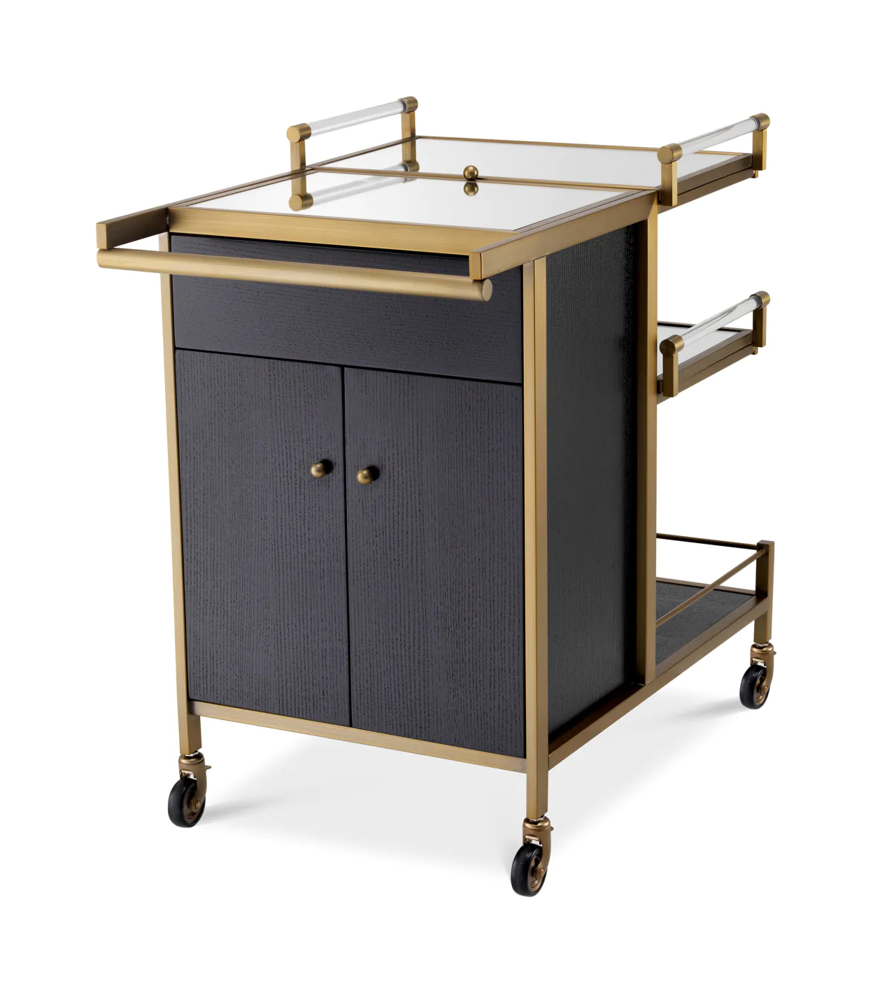 Стол сервировочный EIFFEL латунь, зеркальное стекло, чёрный дуб Eichholtz 114009