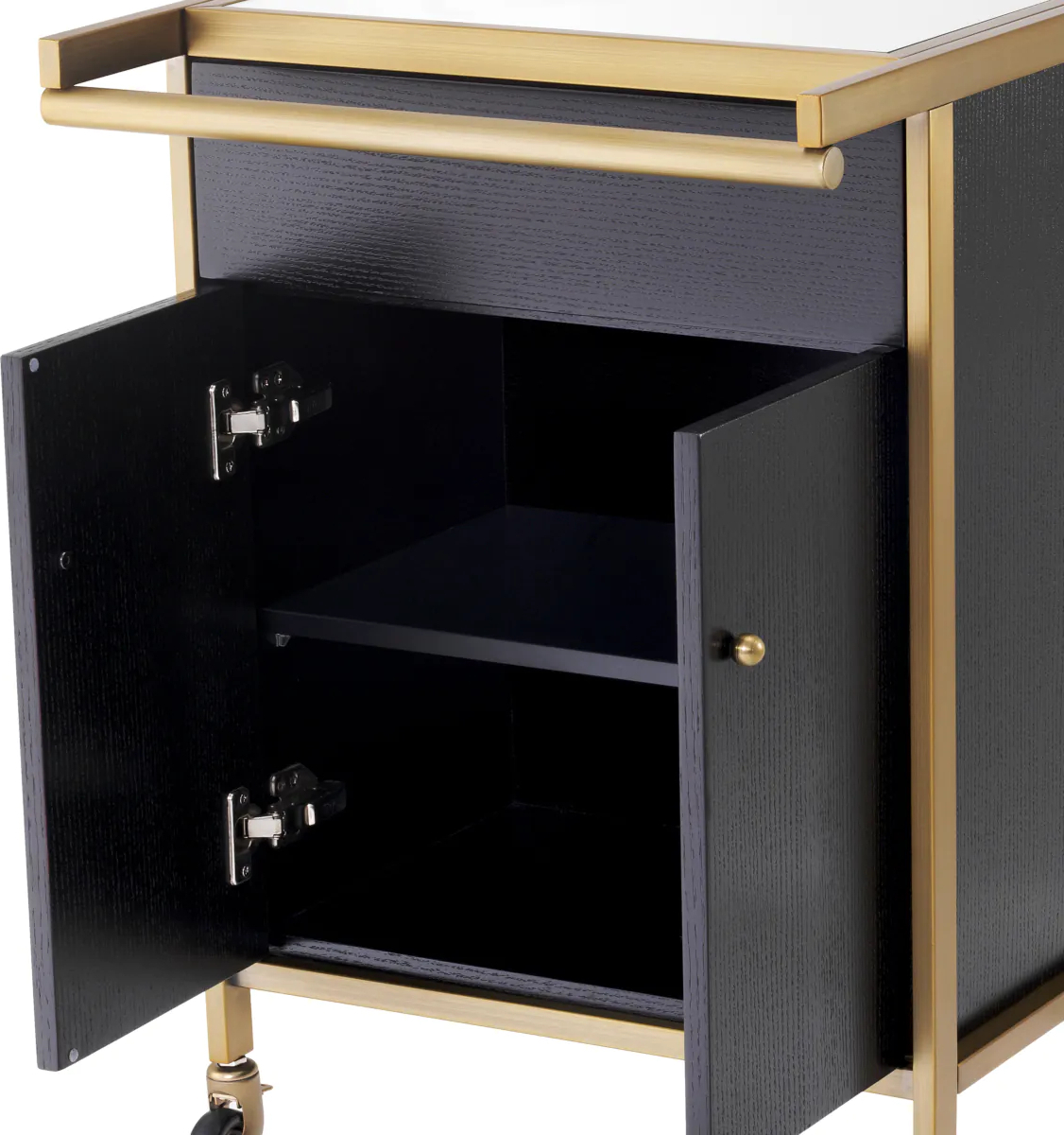 Стол сервировочный EIFFEL латунь, зеркальное стекло, чёрный дуб Eichholtz 114009