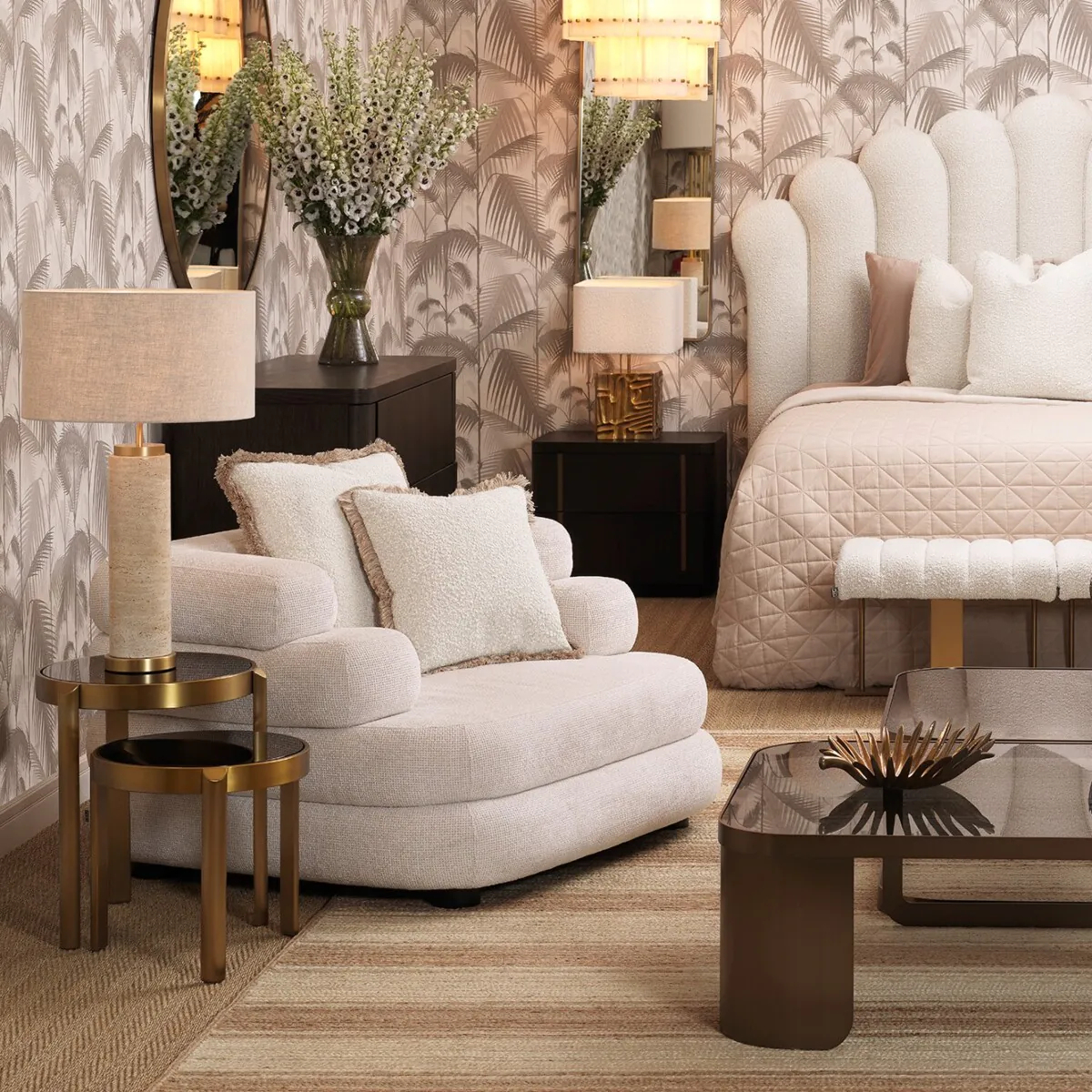 Приставной столик BUENA 2 шт матовая латунь, чёрное стекло – 2