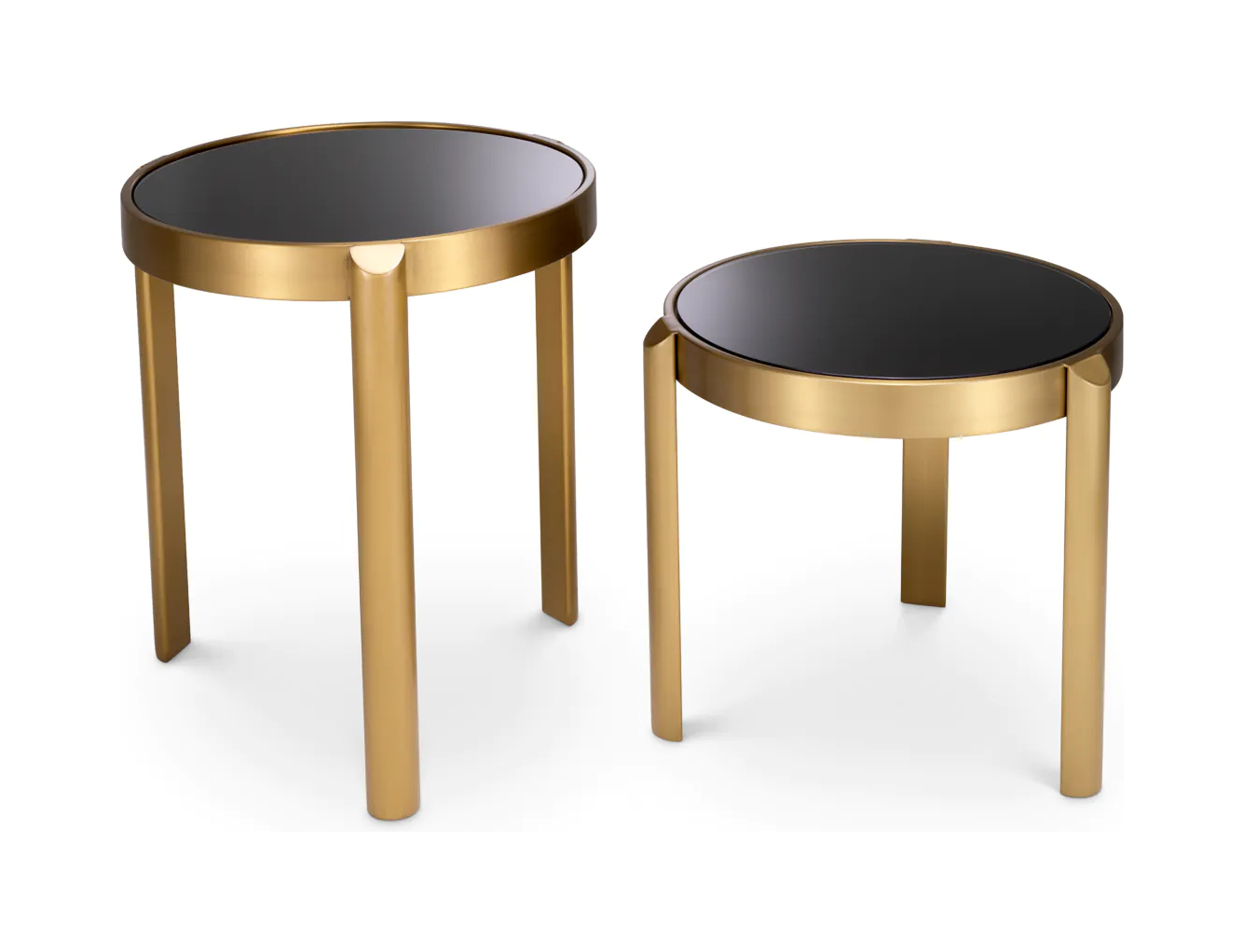 Приставной столик BUENA 2 шт матовая латунь, чёрное стекло Eichholtz 116136