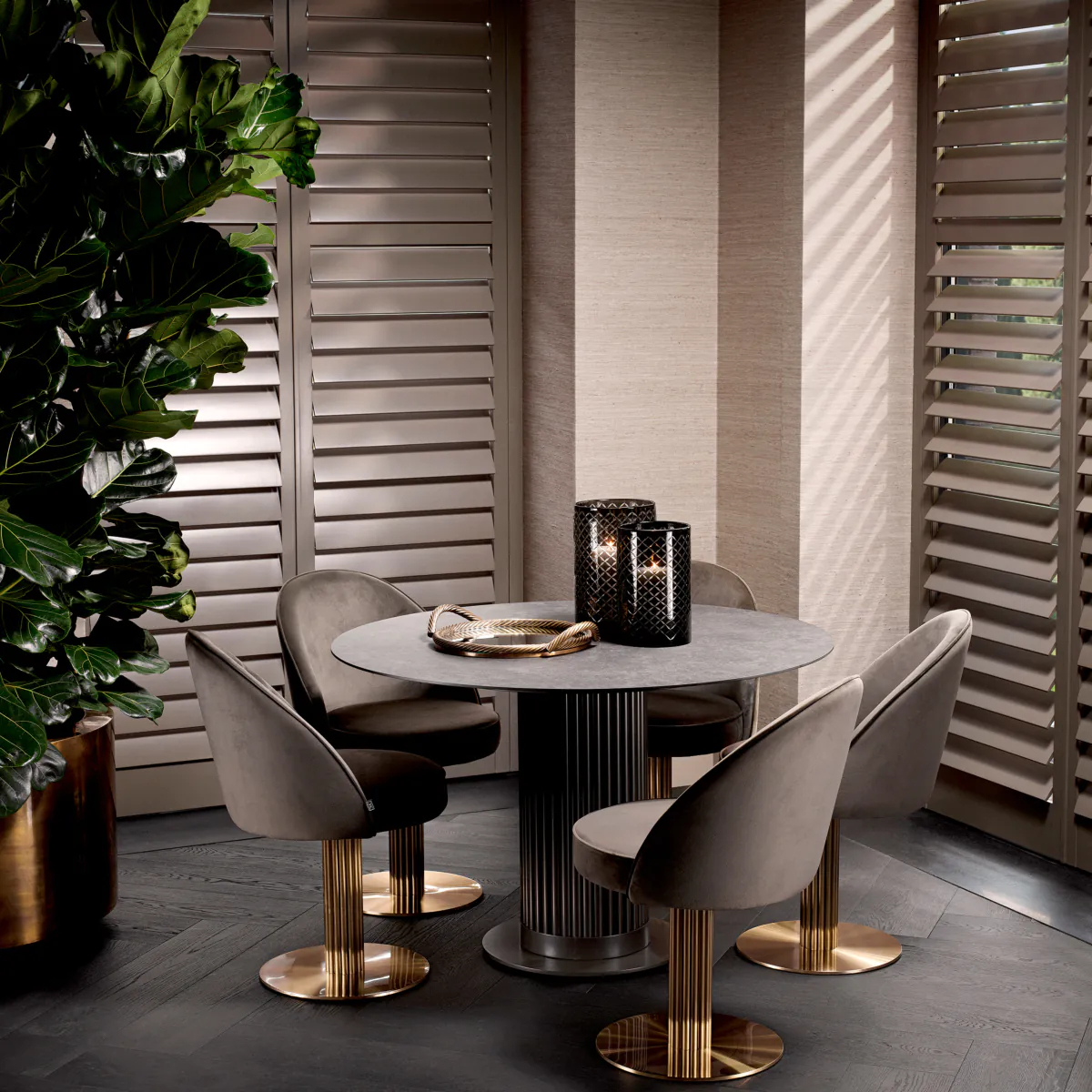 Обеденный стол VOLTERRA 76 см круглый, серая керамика, бронза – 2