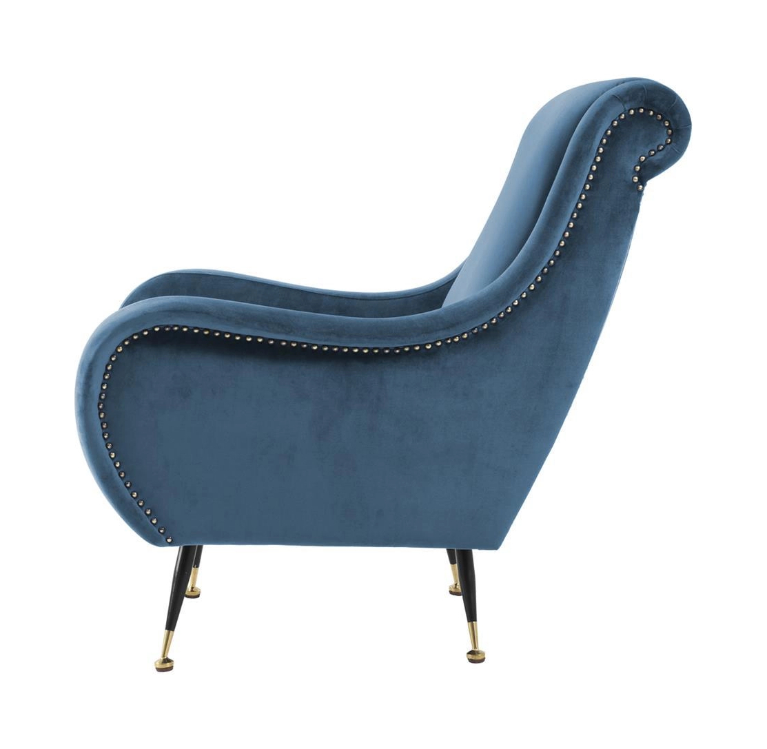 Кресло GIARDINO синий бархат, чёрные ножки с латунной отделкой Eichholtz 111487