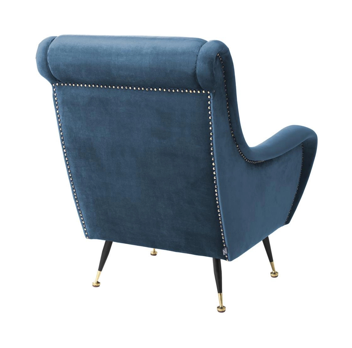 Кресло GIARDINO синий бархат, чёрные ножки с латунной отделкой Eichholtz 111487