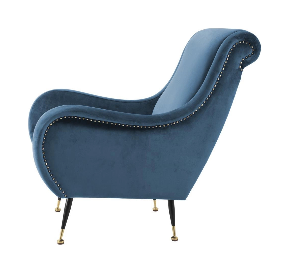 Кресло GIARDINO синий бархат, чёрные ножки с латунной отделкой Eichholtz 111487